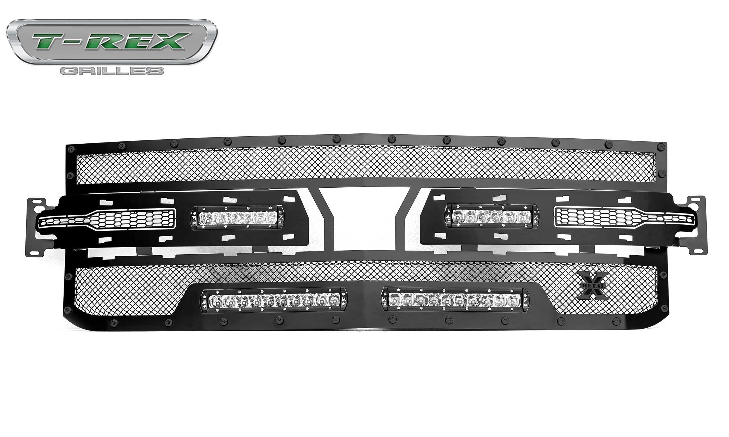 T-Rex Grilles Stealth Torch Grille 2019-2022 Silverado 1500, Black, 1 Pc, Replacement, Black Studs with (2) 6 Inch and (2) 10 Inch LEDs, Does Not Fit Vehicles with Camera - PN #6311261-BR