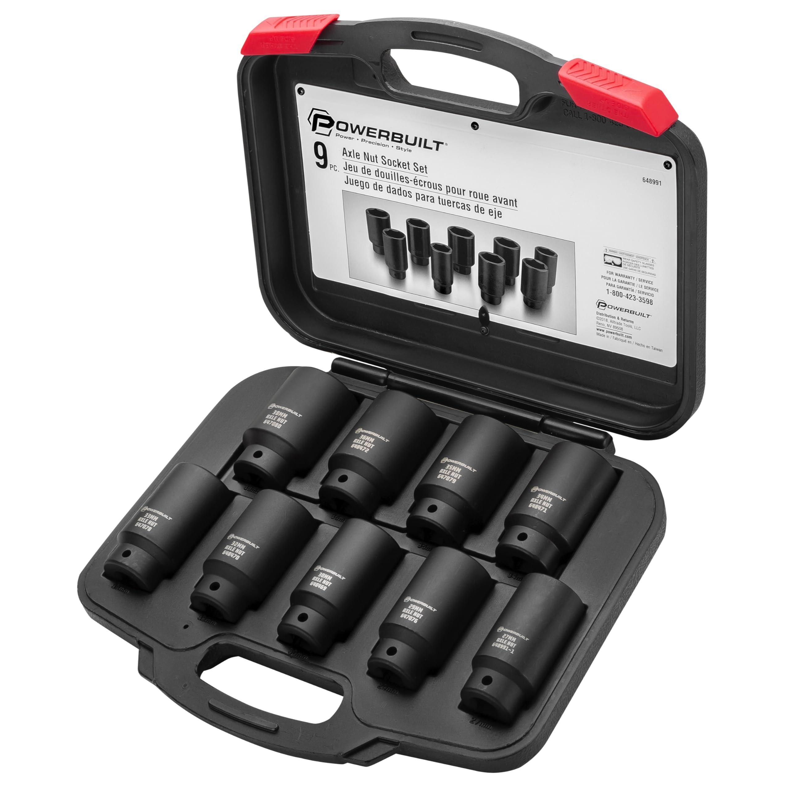 9 Piece Powerbuilt Deluxe Axle Nut Socket Set, Tools for Removing Front Wheel Axle Nuts, Foreign Vehicles - 648991