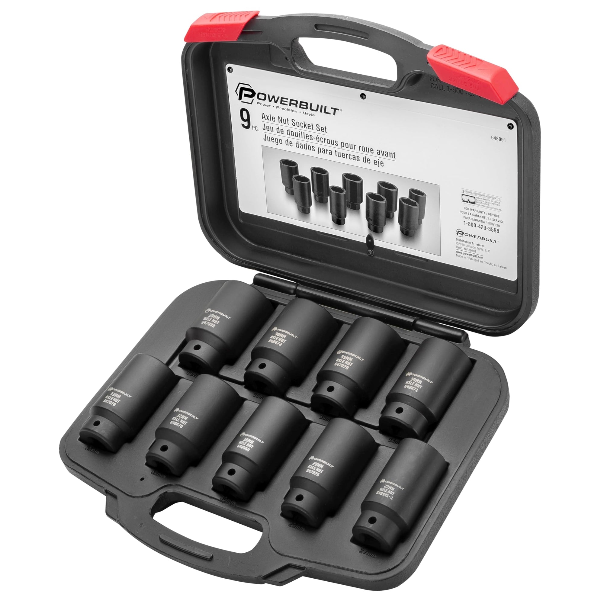 9 Piece Powerbuilt Deluxe Axle Nut Socket Set, Tools for Removing Front Wheel Axle Nuts, Foreign Vehicles - 648991