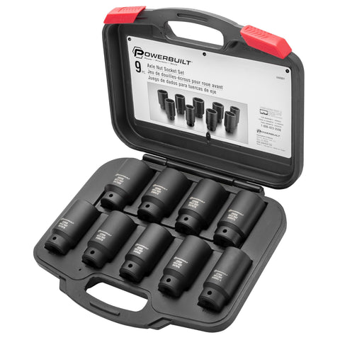 9 Piece Powerbuilt Deluxe Axle Nut Socket Set, Tools for Removing Front Wheel Axle Nuts, Foreign Vehicles - 648991
