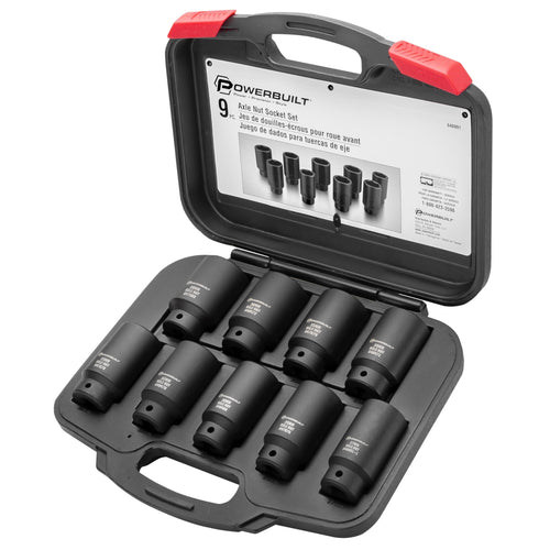 9 Piece Powerbuilt Deluxe Axle Nut Socket Set, Tools for Removing Front Wheel Axle Nuts, Foreign Vehicles - 648991