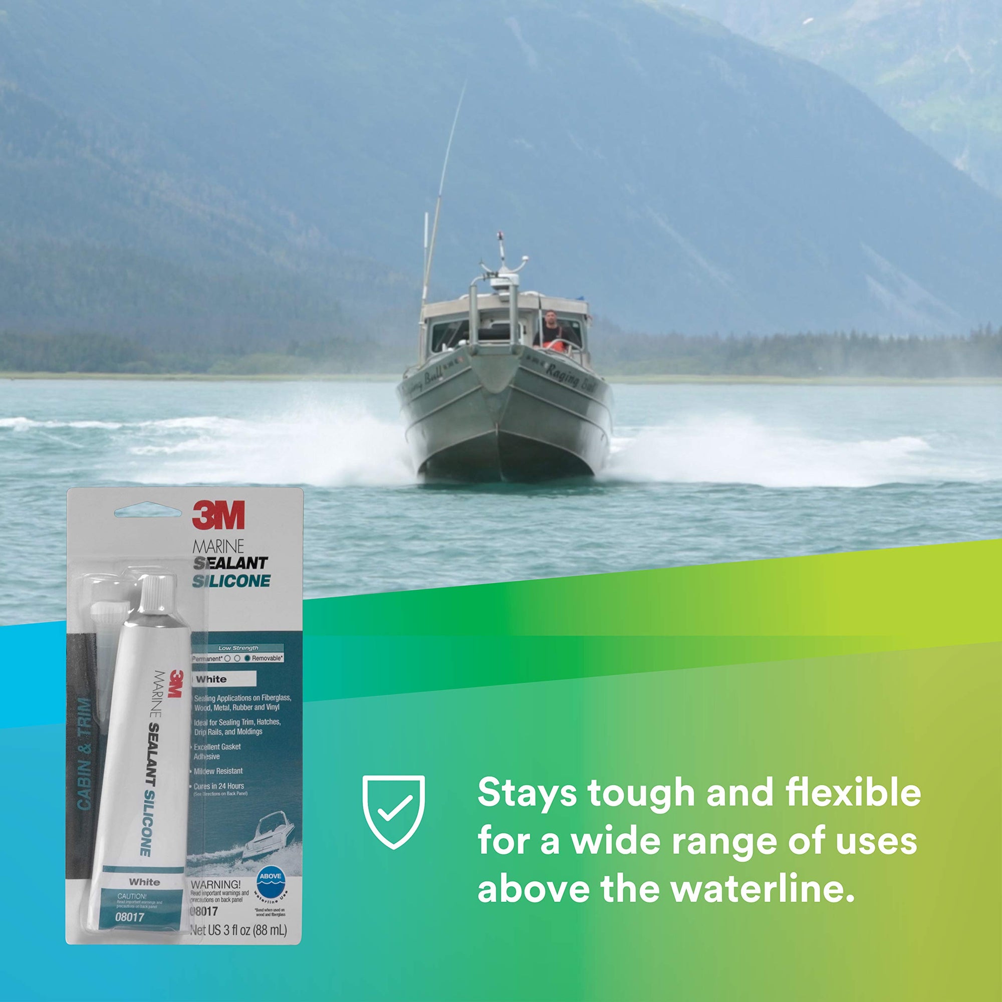 3M Silicone Marine Grade Sealant, PN08017, White, 3 oz Tube