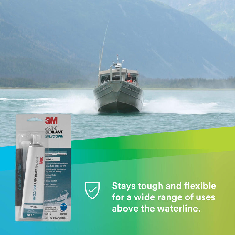 3M Silicone Marine Grade Sealant, PN08017, White, 3 oz Tube