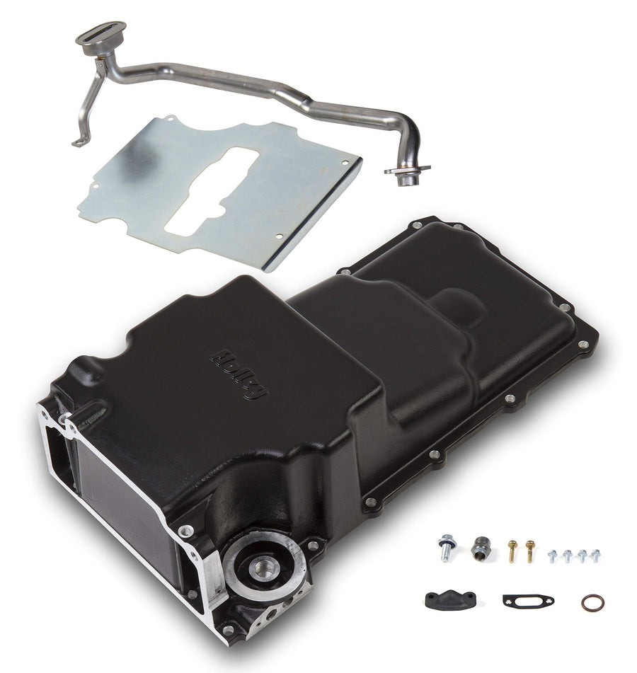 Holley LS Swap Oil Pan 302-2BK - Carbon Black Ceramic - additional front clearance