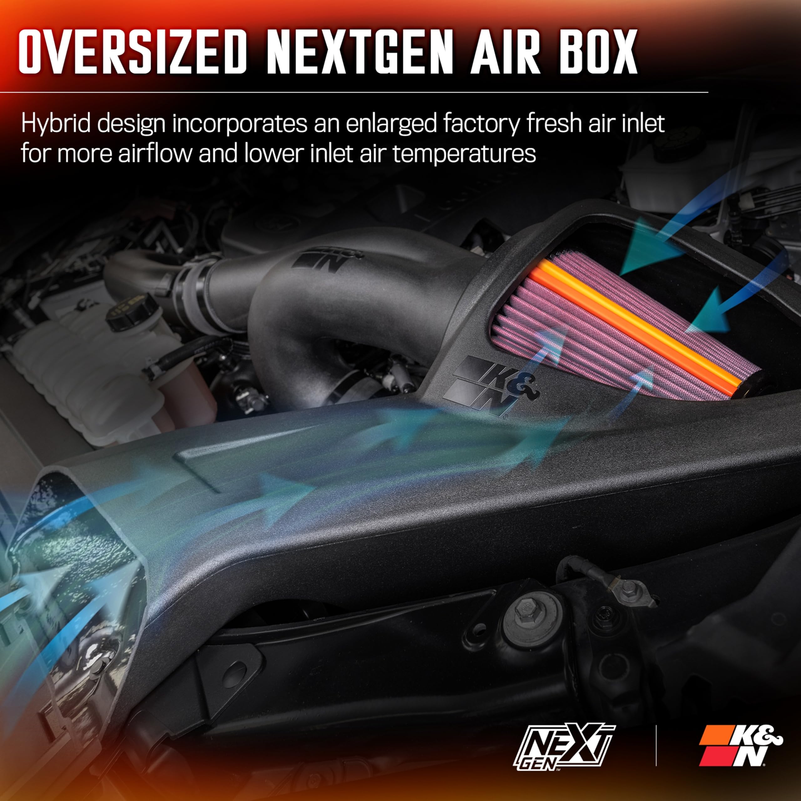 NextGen K&N Cold Air Intake System: High-Flow Cotton Filter: Compatible with 2017-2020 FORD: F150, F150 Raptor, 50-2609