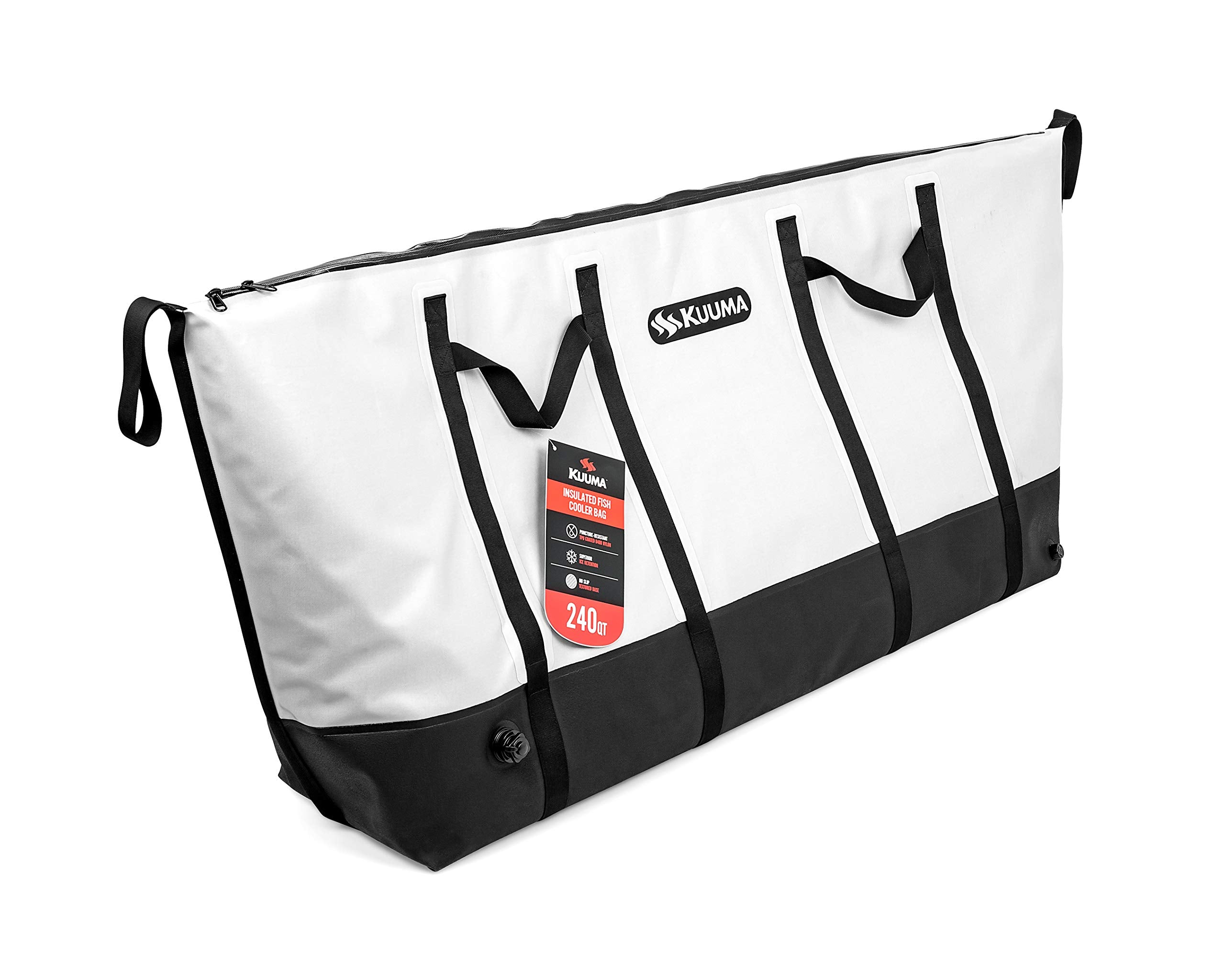 Heavy Duty Kuuma 240 Quart Insulated Fish Bag with Drain Plug - Keeps Your Fish Cool and Fresh (50186), White/Black