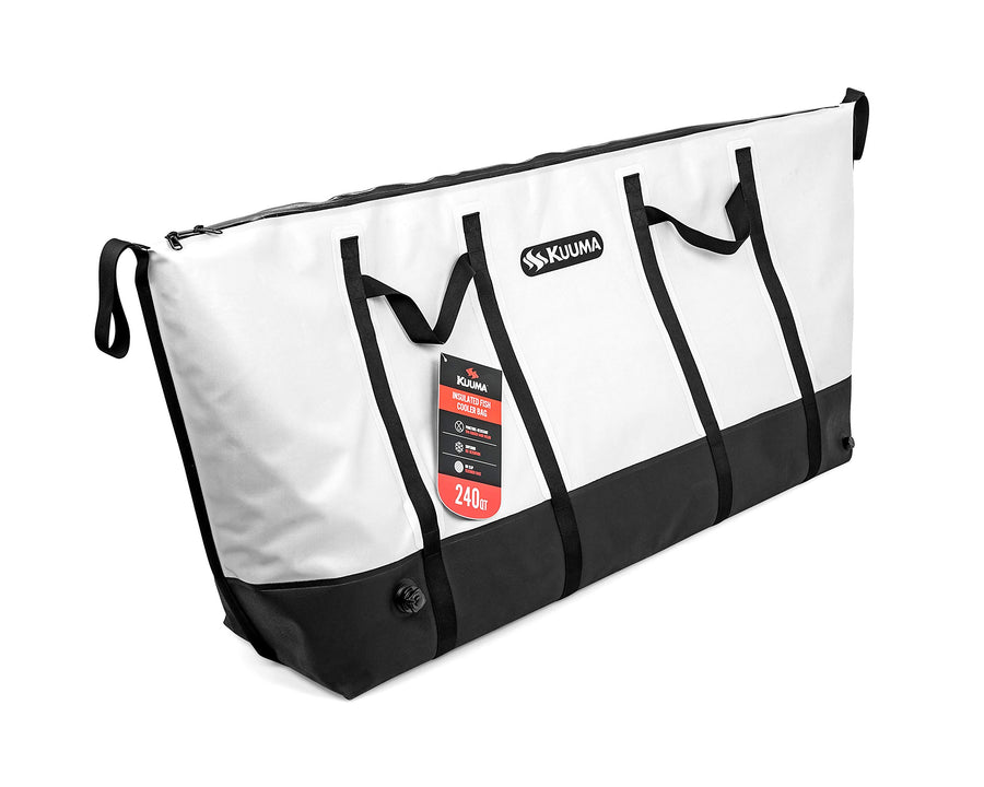 Heavy Duty Kuuma 240 Quart Insulated Fish Bag with Drain Plug - Keeps Your Fish Cool and Fresh (50186), White/Black
