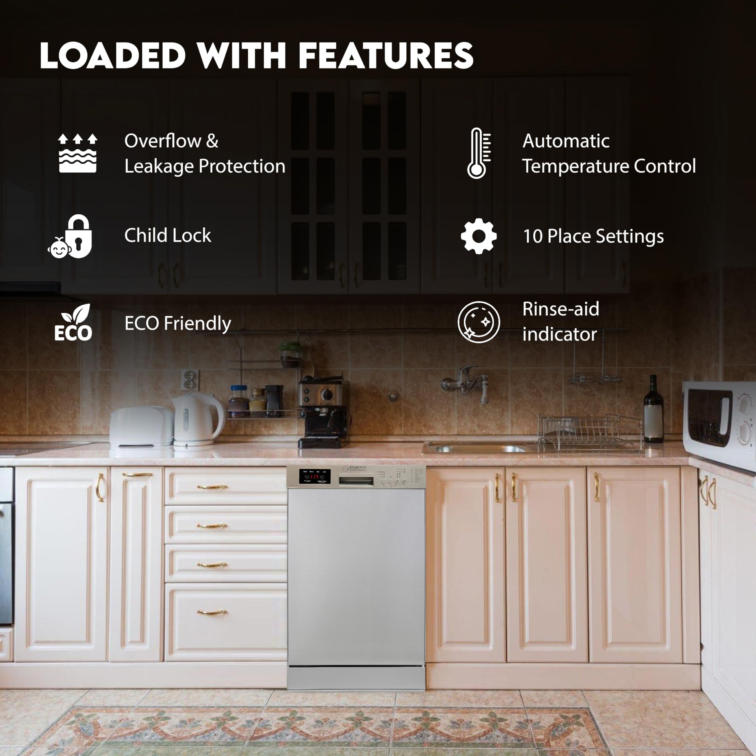 18 in Equator Dishwasher 10 place+Wine Rack 3.4g QUIET 51 dB 110V E-Star ADA in Silver