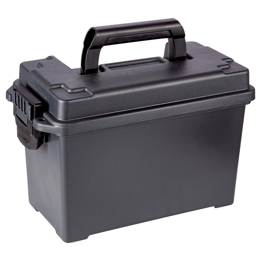 Plano .50 Caliber Field Ammo Box, Black, Lockable Ammunition Storage Box with Heavy-Duty Carry Handle, Medium Plastic Ammo Crate, Water-Resistant Protection, Holds 6-8 Boxes of Ammo