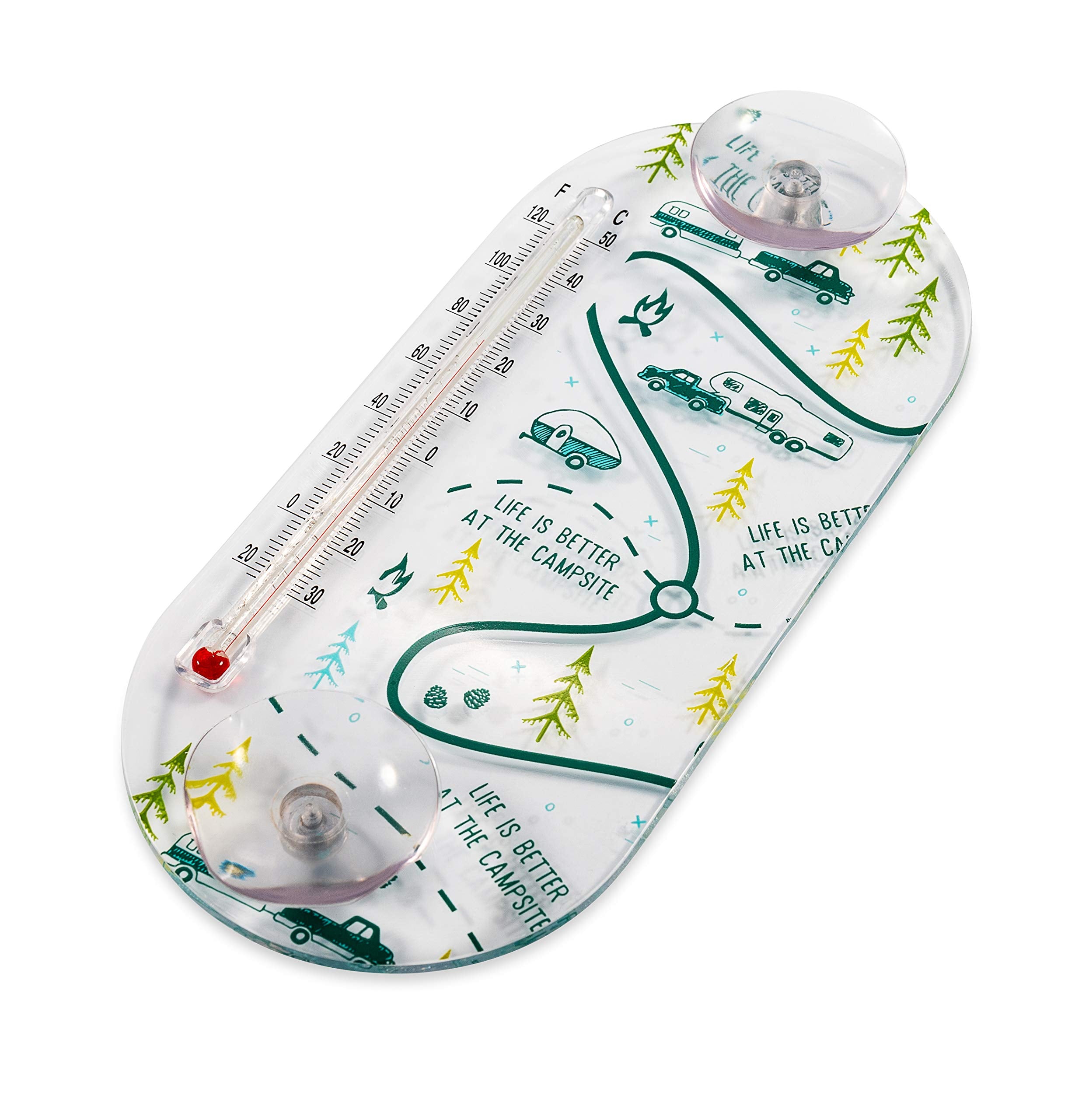 53367 Unknown Life is Better at The Campsite Window Thermometer RV Map Design - Displays Both Fahrenheit and Celsius Temperatures - Allows for Easy Mounting to Any Glass Surface