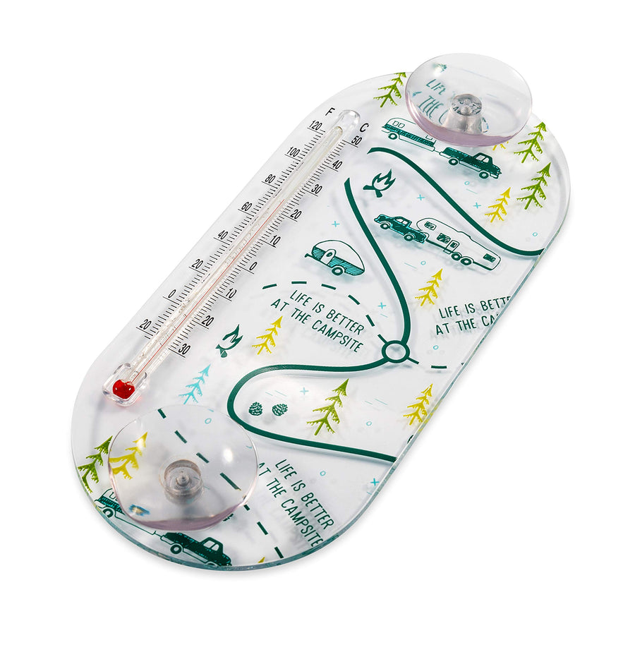 53367 Unknown Life is Better at The Campsite Window Thermometer RV Map Design - Displays Both Fahrenheit and Celsius Temperatures - Allows for Easy Mounting to Any Glass Surface