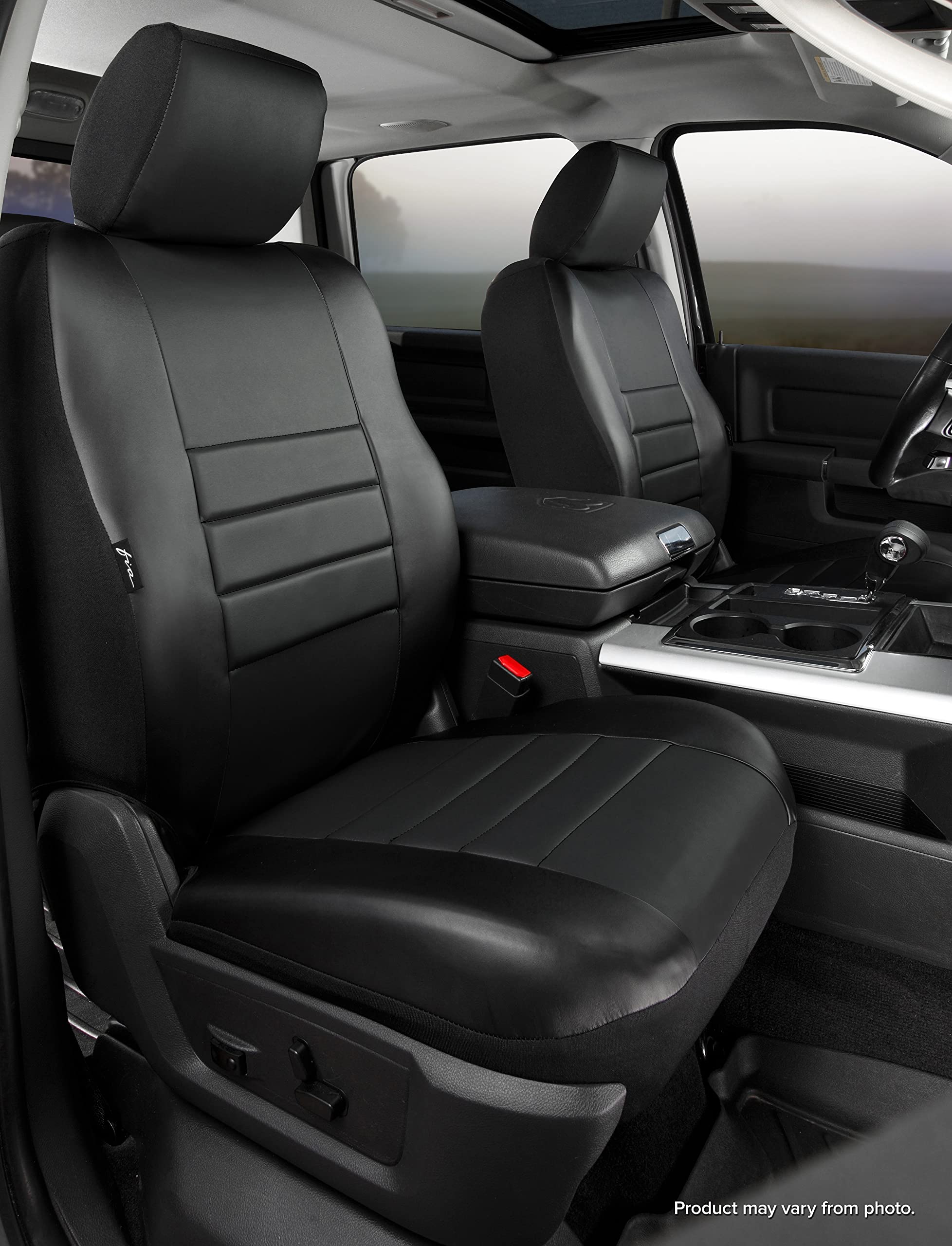 Custom Fit Fia SL69-48 BLK/BLK Front Seat Cover Bucket Seats - Leatherette (Solid Black)