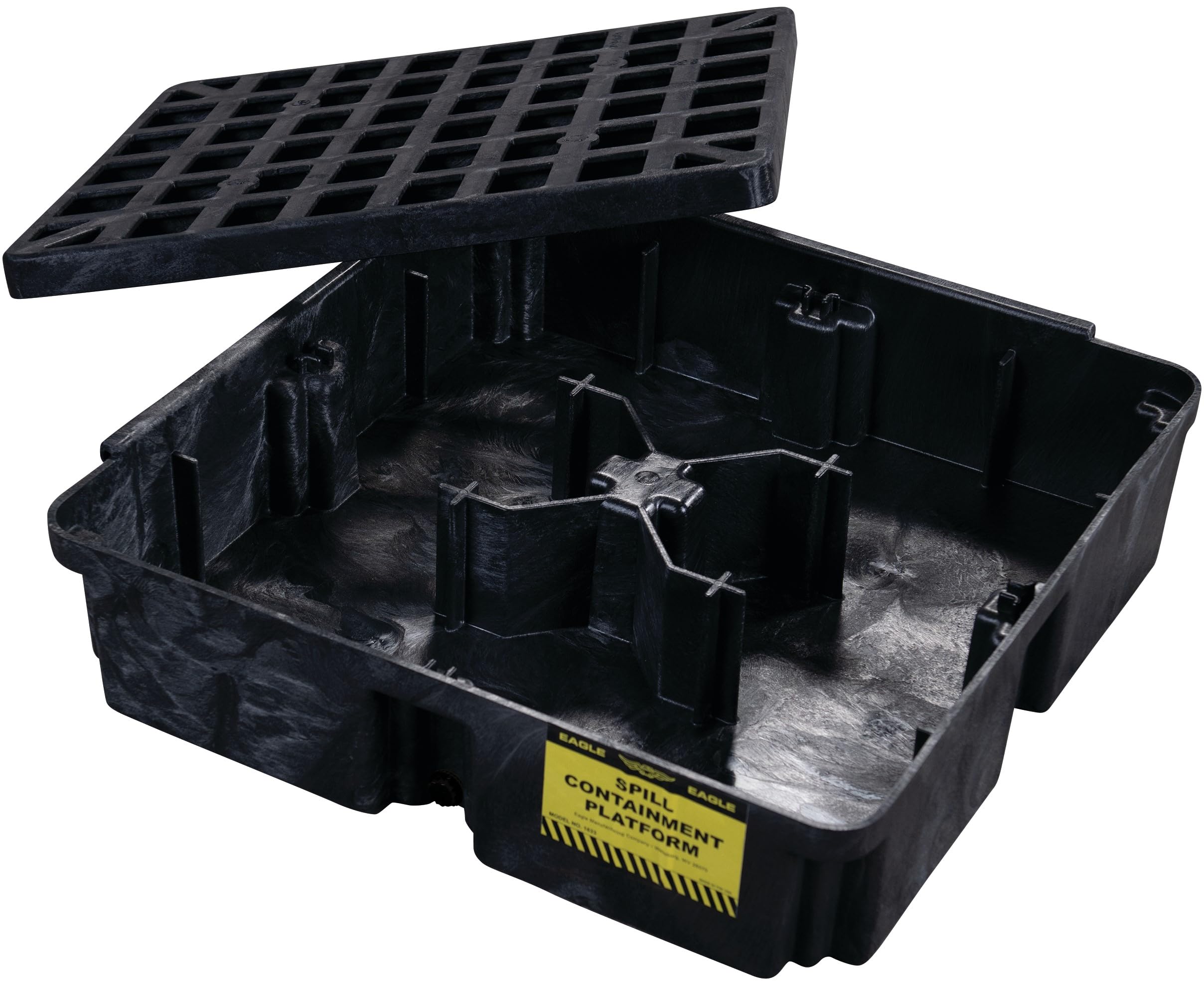 Eagle One Modular Drum Spill Platform with Drain, 26.25"x26"x6.5", 15 Gallon Sump, 2,000 lbs. Load Capacity Containment Tray, Made in USA, Black, 1633BD