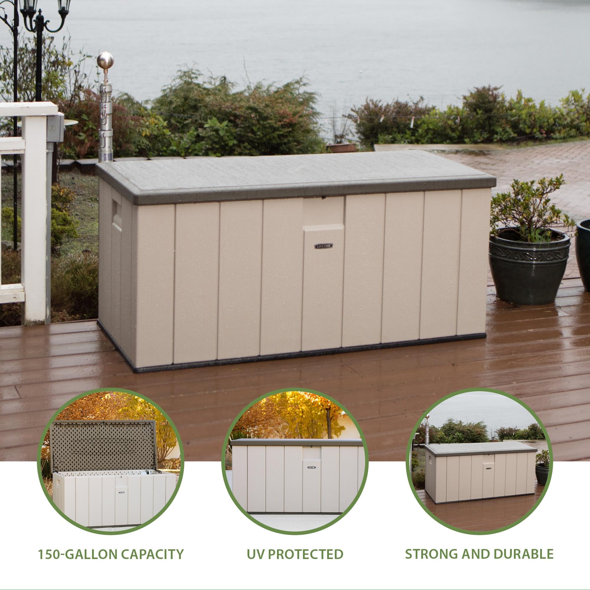 60254 LIFETIME Heavy-Duty Outdoor Storage Deck Box, 150 Gallon, Desert Sand/Brown