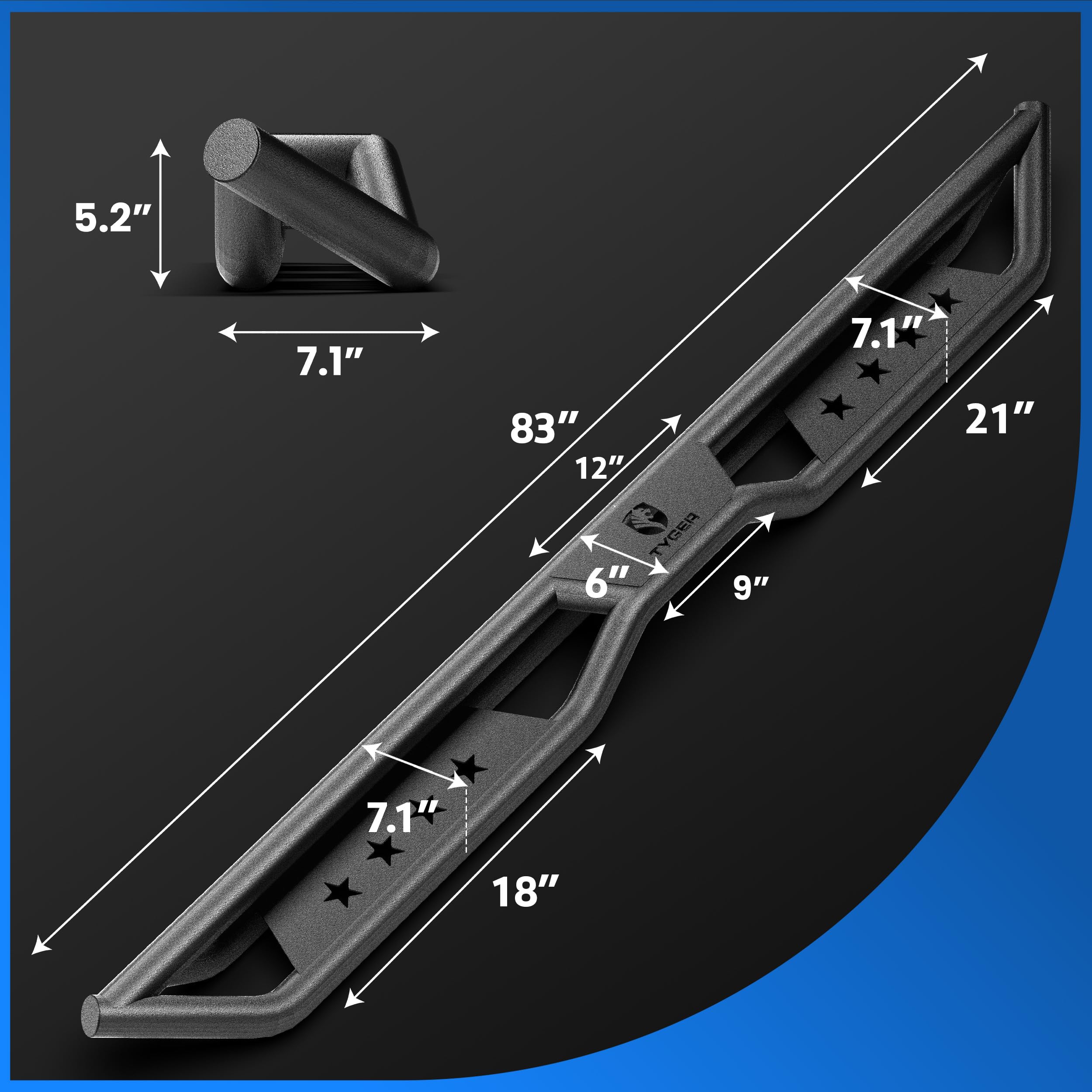 Tyger Auto Star Strider Compatible with 2007-2018 Chevy Silverado GMC Sierra 1500; 2007-2019 2500 3500HD; LD/Limited 2019 | Crew Cab | TG-SR2C74988 | Side Step Rails Nerf Bars Running Boards