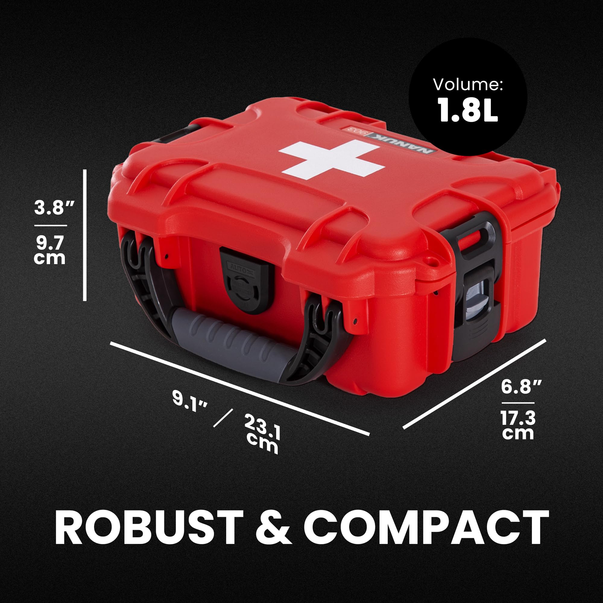 Waterproof NANUK 903 First Aid Box Empty – Durable, Medical First Aid Organizer Case, IP67-Rated, Dustproof, Impact-Resistant, and Floats (7.4" x 4.9" x 3.1") – Red