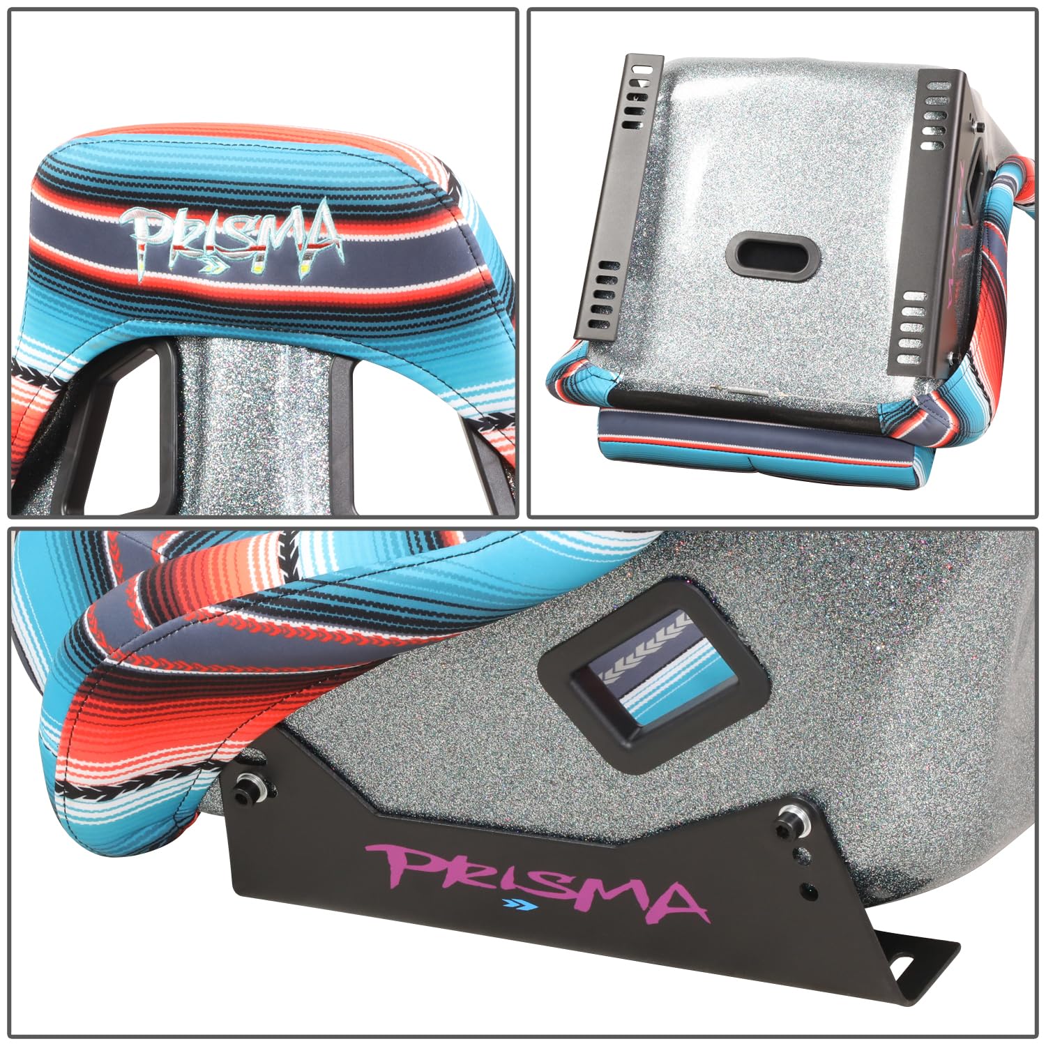 NRG Innovations Fixed Back Bucket Racing Seat Prisma with Bottom Mount Bracket, 24" W X 36" H X 18" D, Red White Blue Black Pink Serape Print, FRP-302-BAJACALI