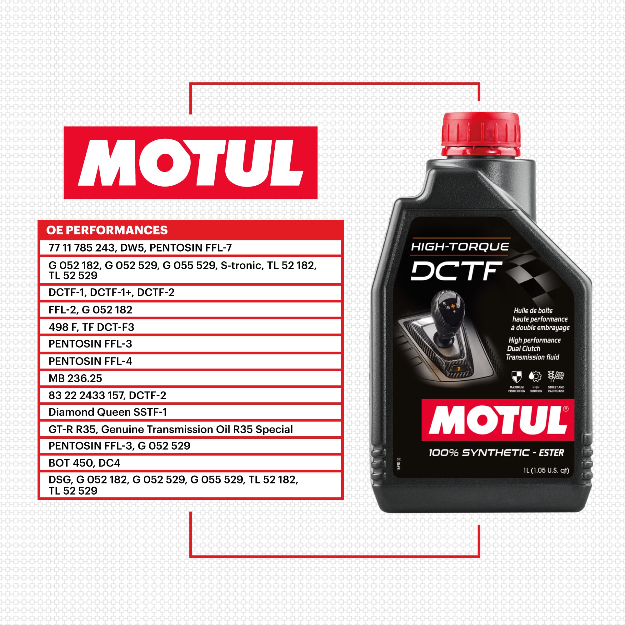 High-Torque Motul 110440 Dual Clutch Transmission Fluid DCTF High Performance Street and Race Gear Box Lubricant 1 Liter