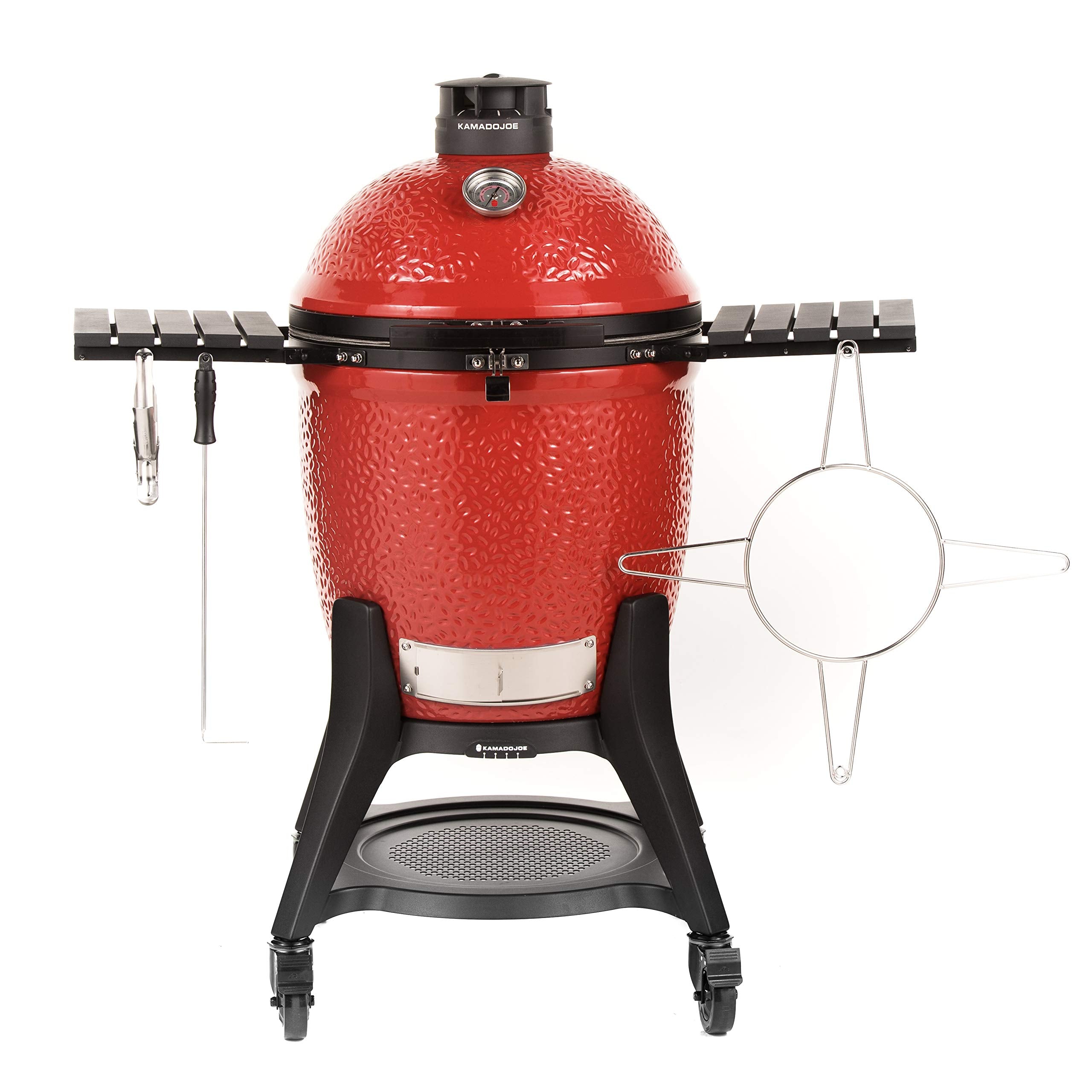 Classic Joe™ Kamado Joe® Series III 18-inch Charcoal Grill & Smoker, Red, with Cart, Side Shelves, Grill Gripper, and Ash Tool, 3 Tier Cooking System, Stainless Steel Cooking Grates, Model KJ15040921