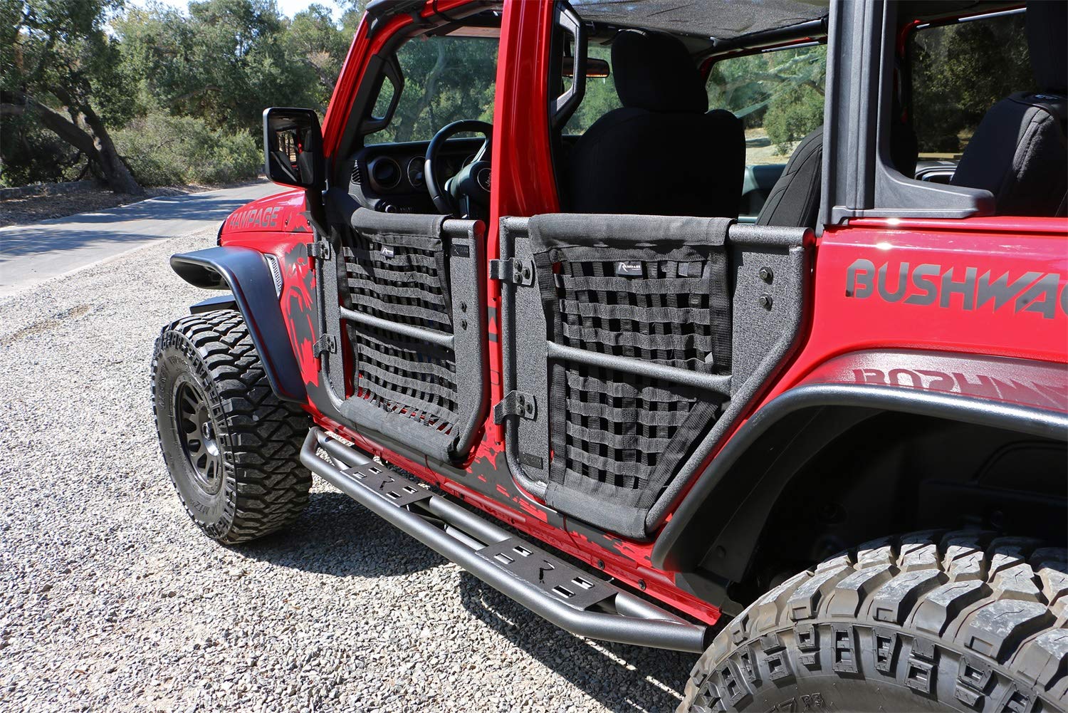 Trail Doors RAMPAGE PRODUCTS for Jeep Wrangler JL | 4-Piece Set, Removable Mesh Net, Steel, Black | 7685 | Fits 2018-2025 Wrangler JLU / 2020-2025 Gladiator JT 4-Door