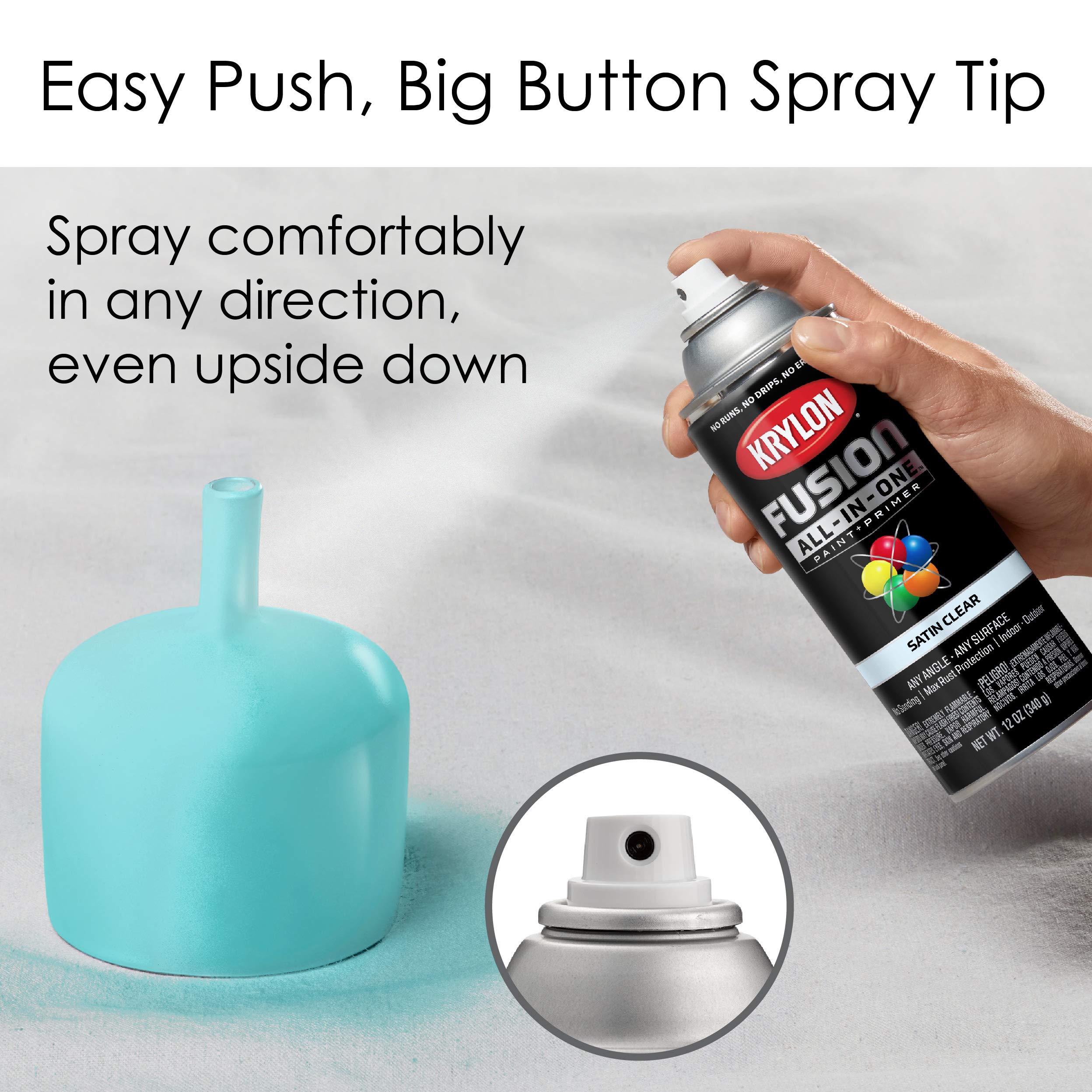 Fusion Krylon All-In-One Adhesive Spray Paint for Indoor/Outdoor Use, 12 oz, Clear