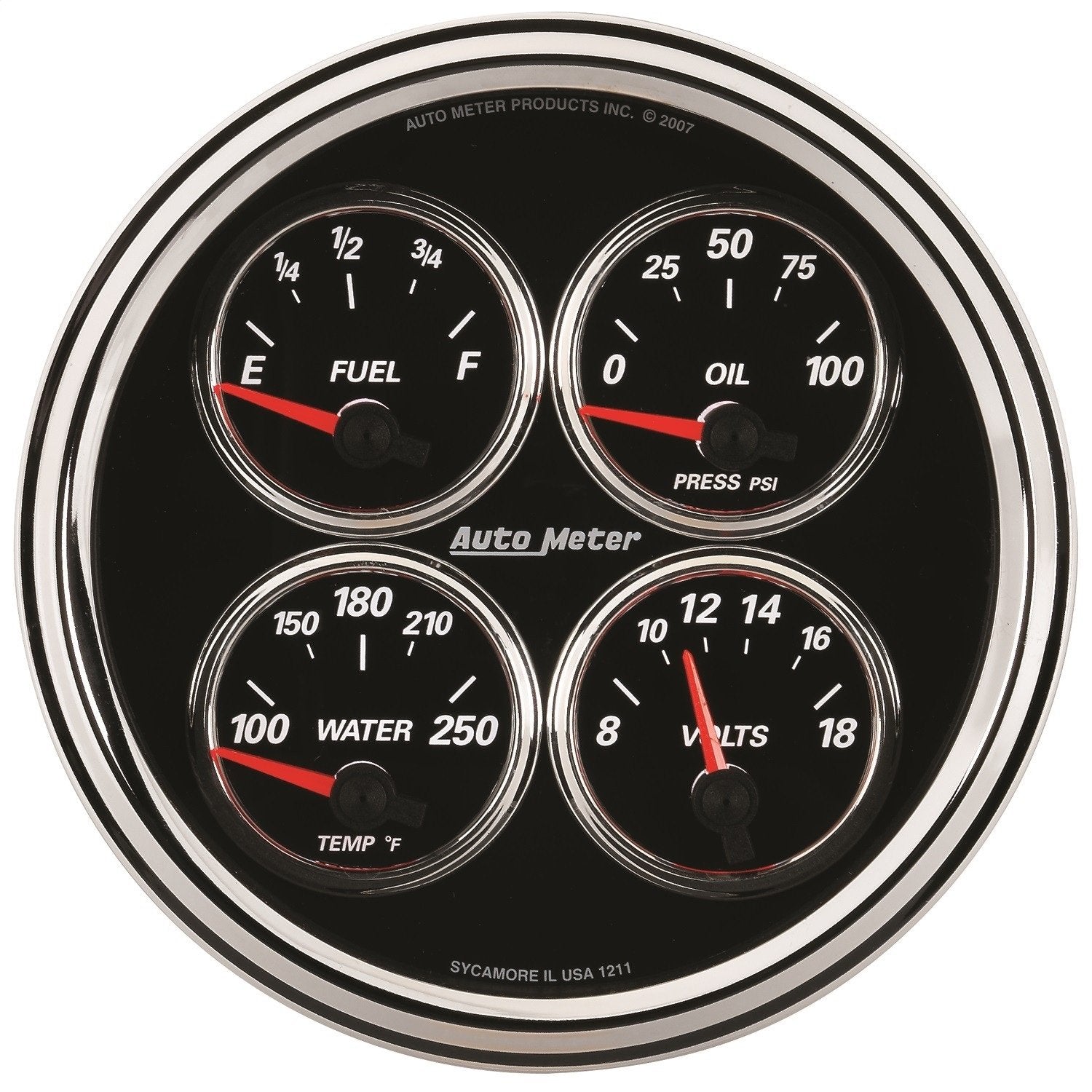 Auto Meter 5" Designer Black 0-90 Ohm Quad Fuel Level Gauge