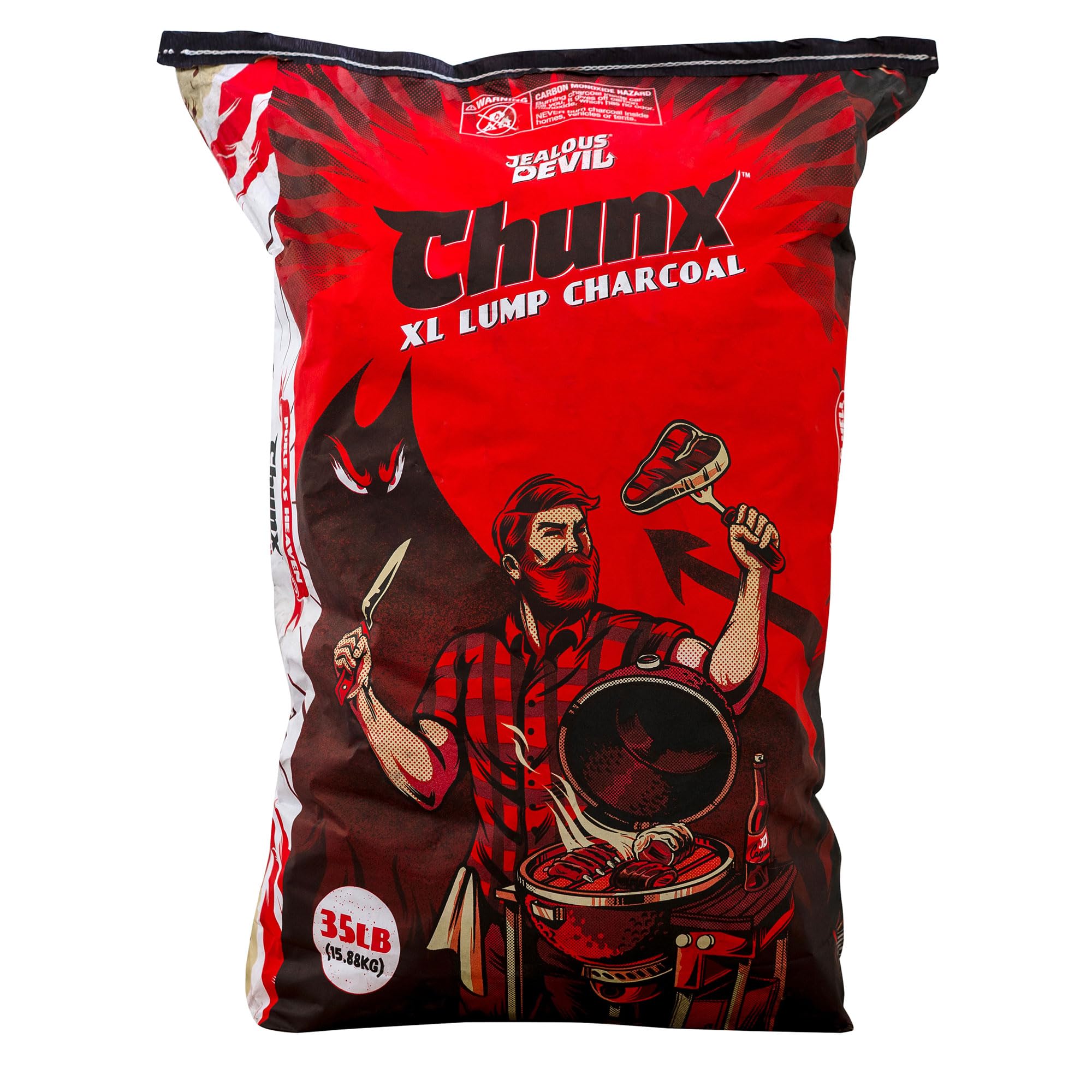 100% All Natural Jealous Devil Hardwood Lump Charcoal for Barbecue Grilling and Smoking, 35 Pound Bag - Restaurant Quality BBQ Grill Supplies and Fire Starter Accessories