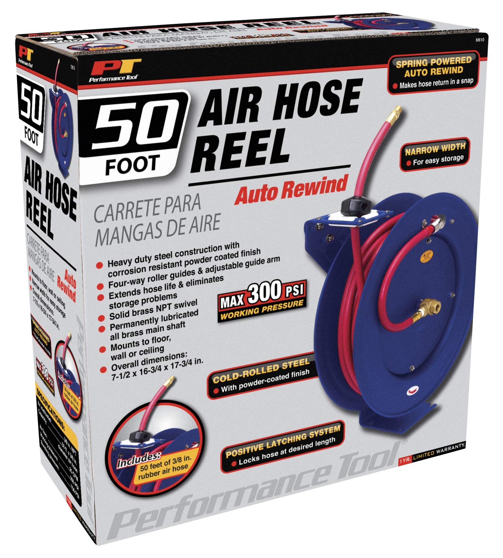 M619 Performance Tool Auto Recoil Reel with 50-Foot Hose