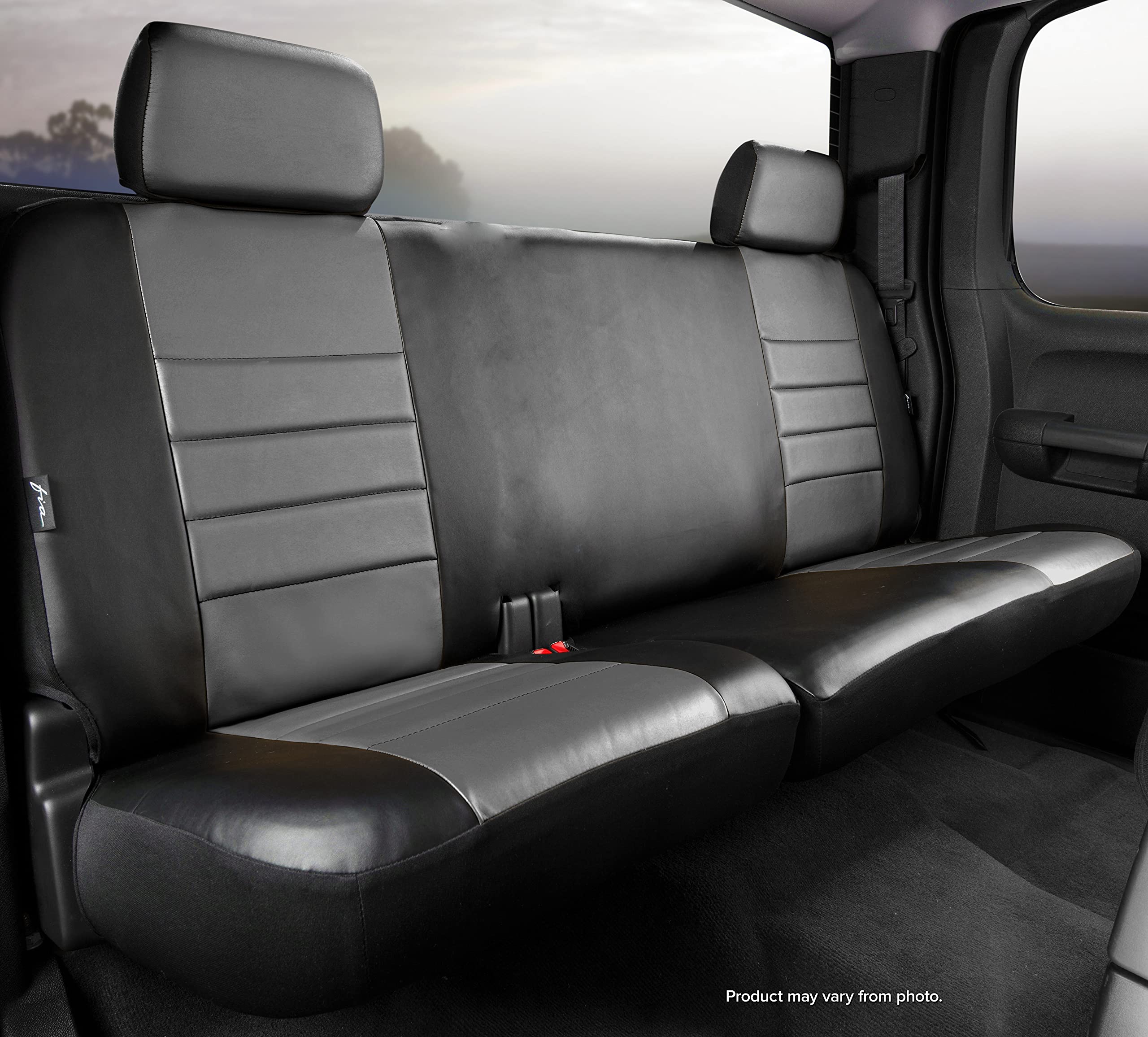 Fia Gray SL65-3 Custom Fit Rear Seat Cover Split Cushion 60/40 - Leatherette (Black w/Gray Center Panel)