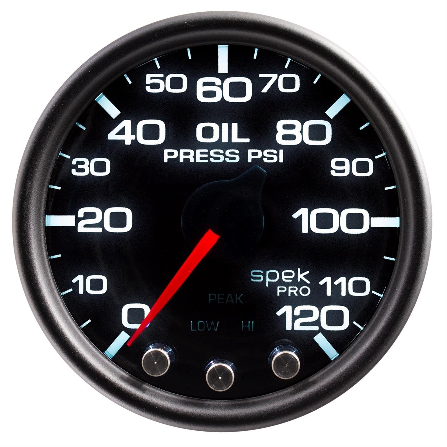 AUTO METER P32552 Oil Pressure Gauge (Spek-Pro 2 1/16", 120Psi, Stepper Motorwith Peak & Warn, Blk/Smoke/Blk, Spek-Pro)