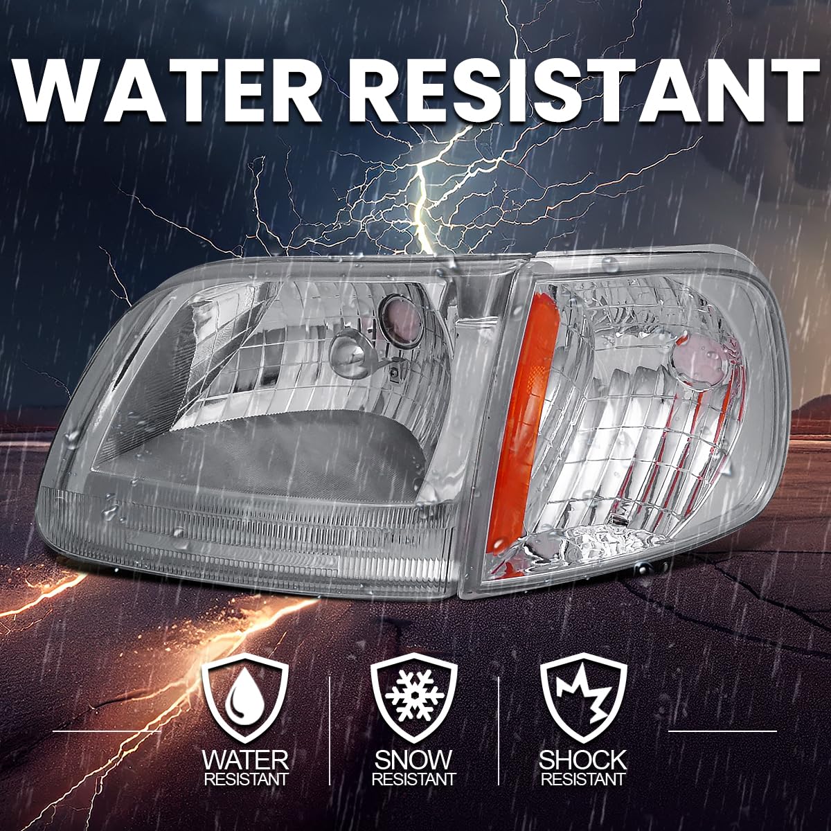 Headlights + Corner Lights SPEC-D TUNING Compatible with 1997-2003 Ford F-150, 1997-2002 Expedition Head Lights Lamps Assembly L+R Pair