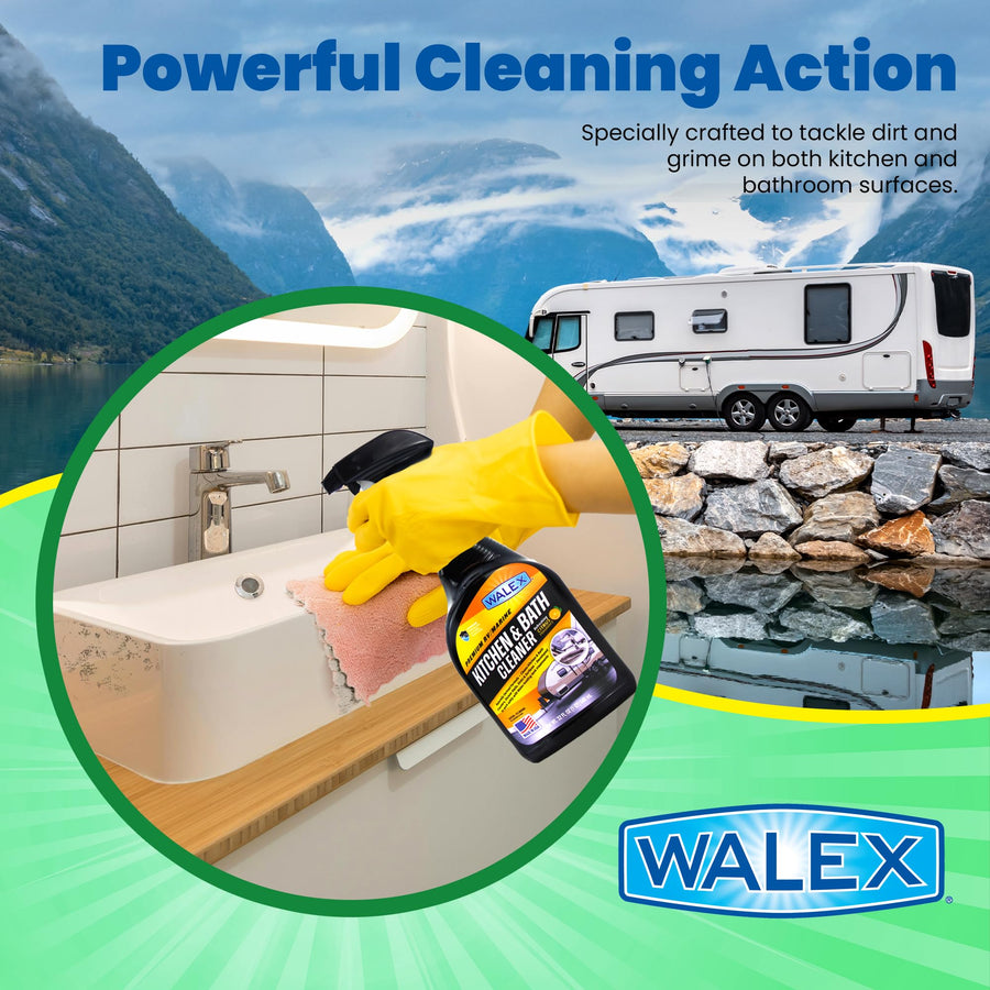Walex RV/Marine Premium Kitchen & Bath Cleaner - Cleans Counters, Sinks, and Surfaces, Naturally Derived Formula, Refreshing Citrus Fragrance, Ideal for RV, Boat, & Camper Use, Septic Safe, 32 oz