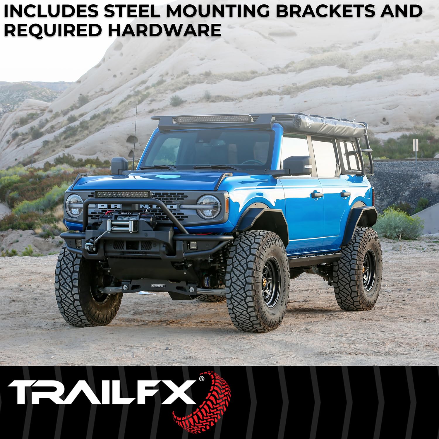 ORB016 TrailFX Running Board, 300 Lbs. Weight Capacity, Bolt On, Frame Body Mount Bolts, Powder Coated, Matte Black, Steel, with Two Step Area Per Bar, Fits 2024-2025 Ford Ranger