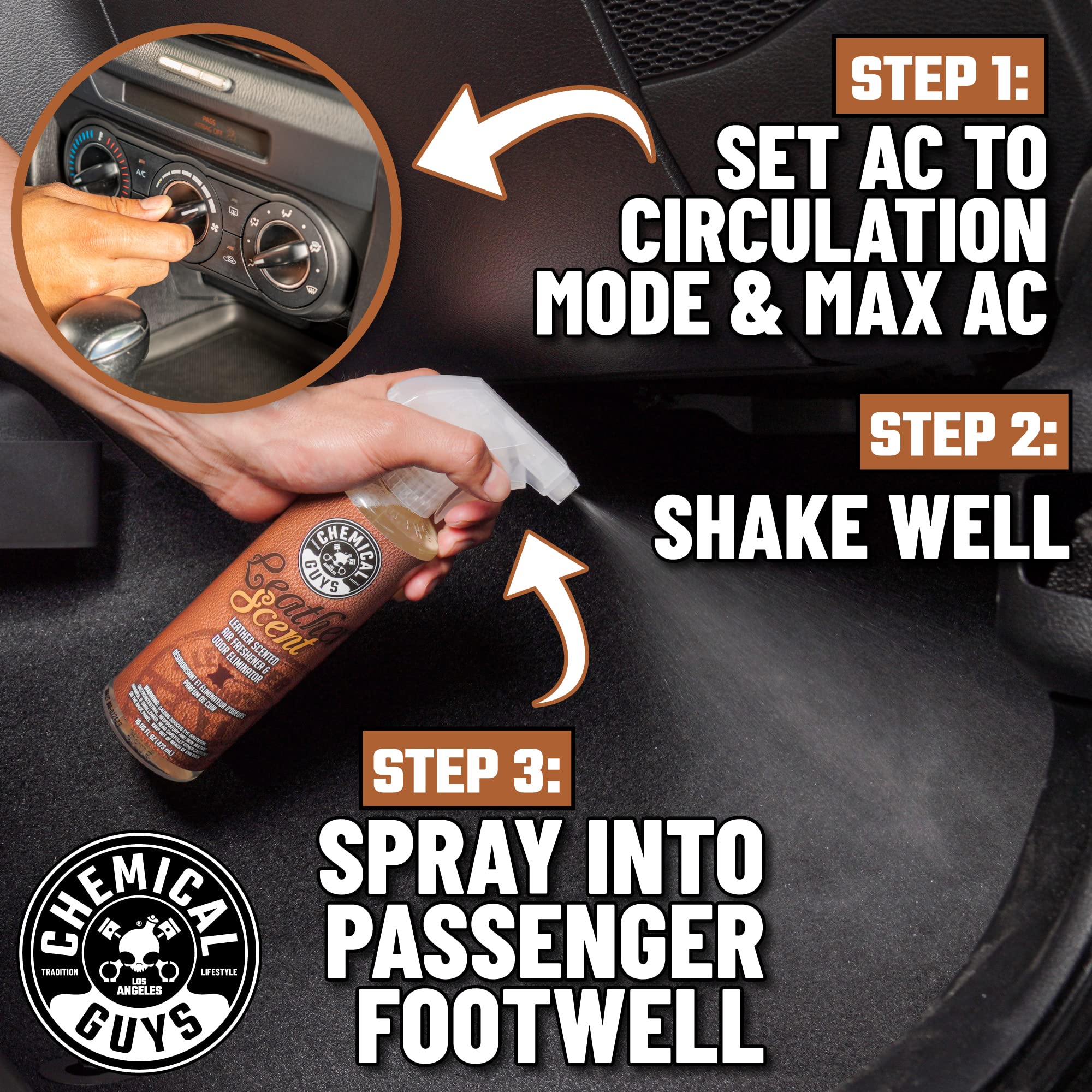 Chemical Guys Leather Scent AIR_102_04 Premium Air Freshener and Odor Eliminator, Long-Lasting, Just Like New Scent for Cars, Trucks, SUVs, RVs & More, 4 fl oz