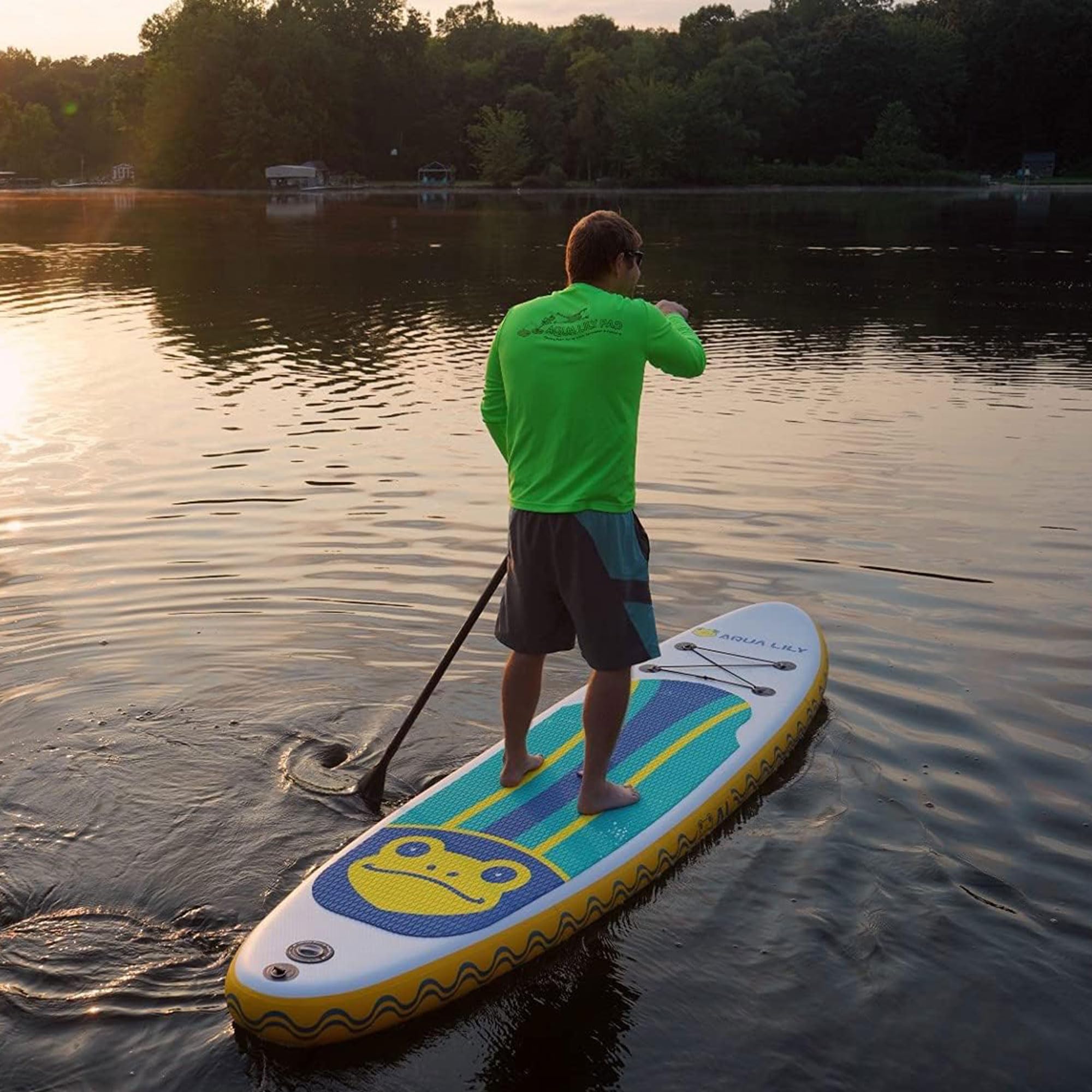 Aqua Lily Inflatable Premium Stand Up Paddle Board (Supports 400 Pounds) with Accessories & Carry Bag SUP | Wide Stance, Non-Slip Deck, Leash, Paddle & Pump, 10’9” x 32” x 6”
