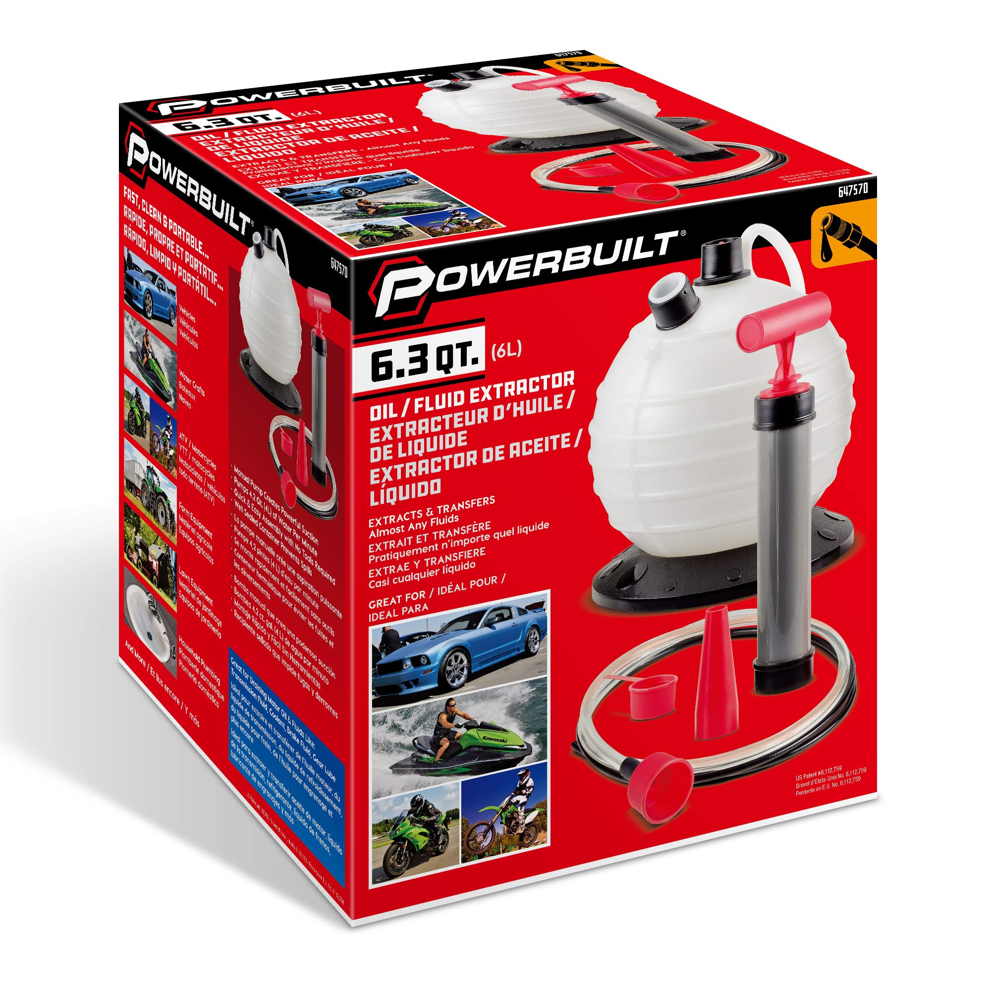 Oil and Fluid Extractor Powerbuilt 6.3 Quart (6 Liter), Manual Liquid Pump Extract and Transfer, Automotive, Engine, Transmission, Radiator, 647570