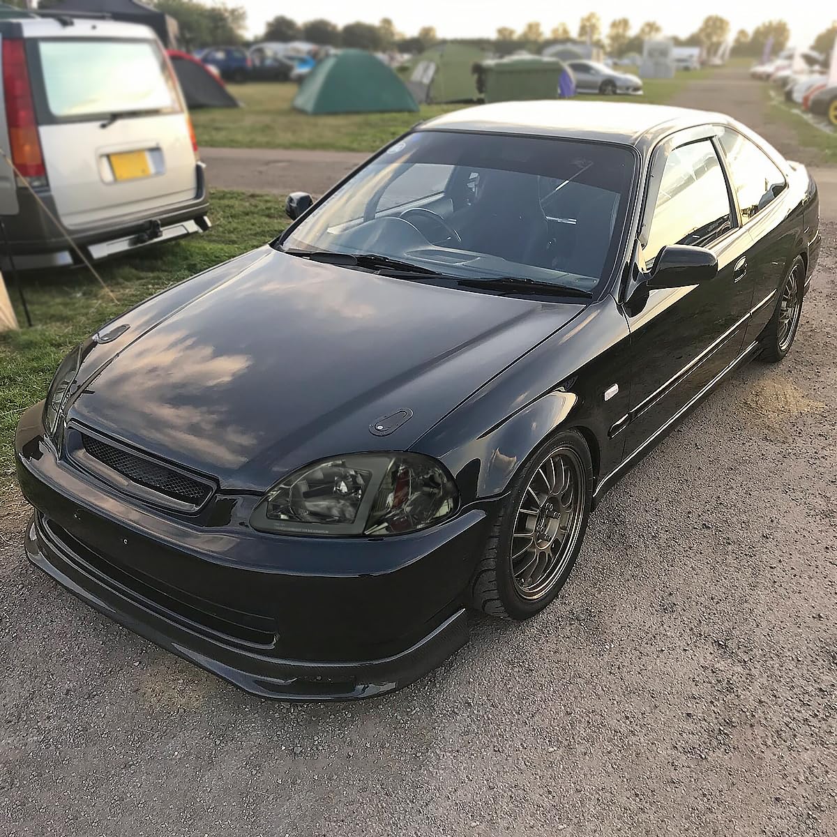 Smoke SPEC-D TUNING Headlights w/LED Strip Compatible with 1999-2000 Honda Civic EK/EJ/EM