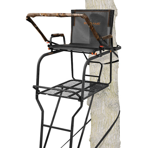 1-Person BIG GAME Ladder Tree Stand for Hunting Deer with Seat, Hunter, 18' Tall, Black - Adjustable Climbing Treestand with Platform and Safety Harness for Shooting
