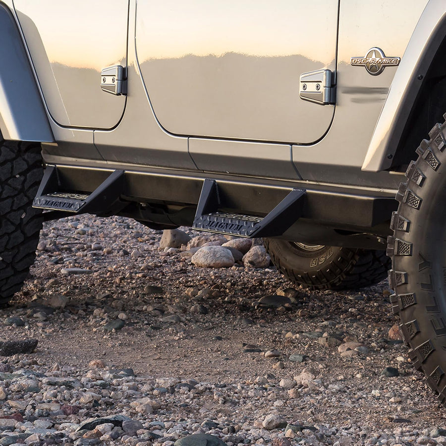RTS74JP Raptor Series: 18-21 Jeep Wrangler JL Unlimited 4 Door Black Cab Length Steps