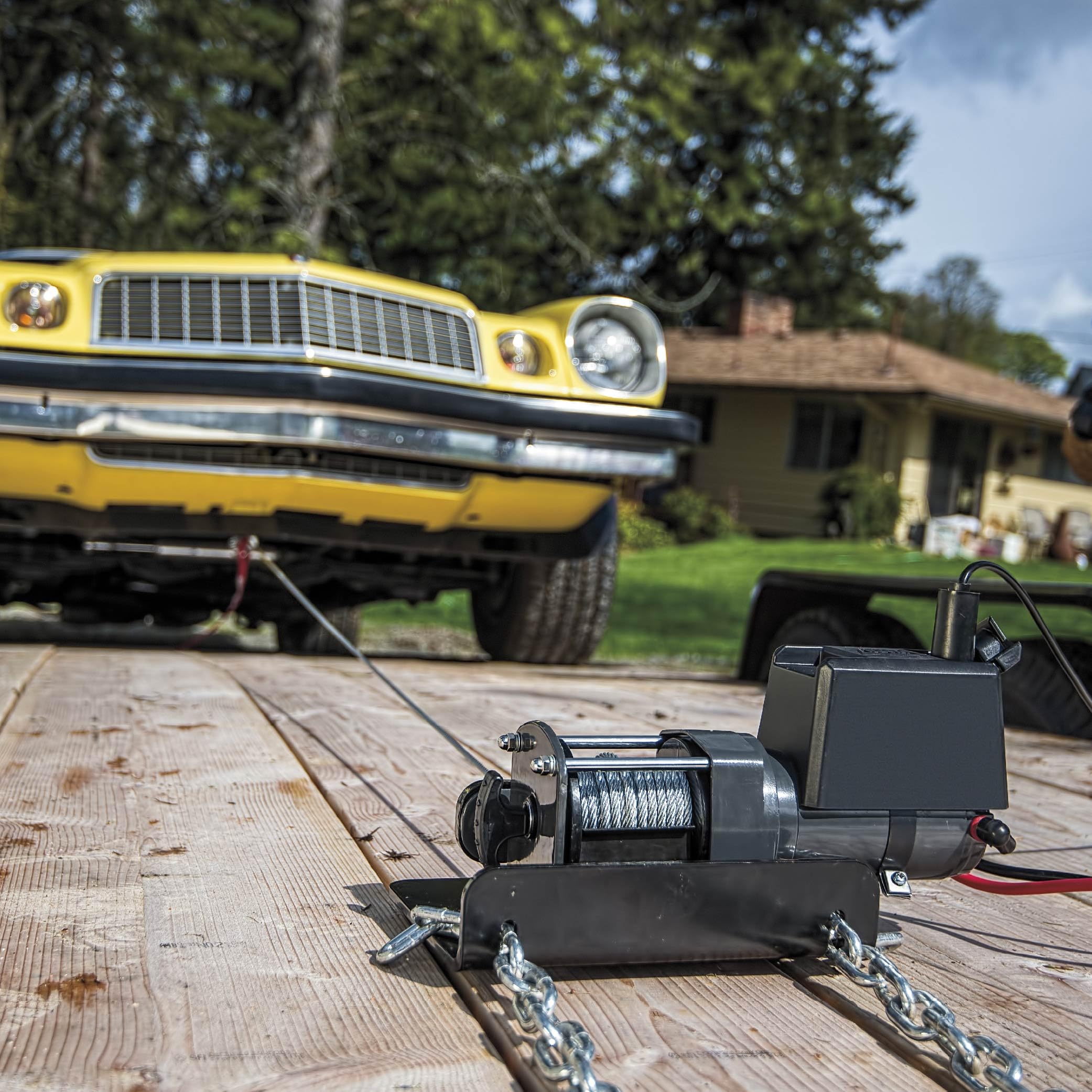 4000 WARN DC 12V Utility Winch with Wire Rope - 4000 lb Pulling Capacity, 50' Galvanized Steel Cable, Roller Fairlead, Wired Remote - 94000 Portable 12 Volt Winch for UTV, ATV, Truck, Trailer