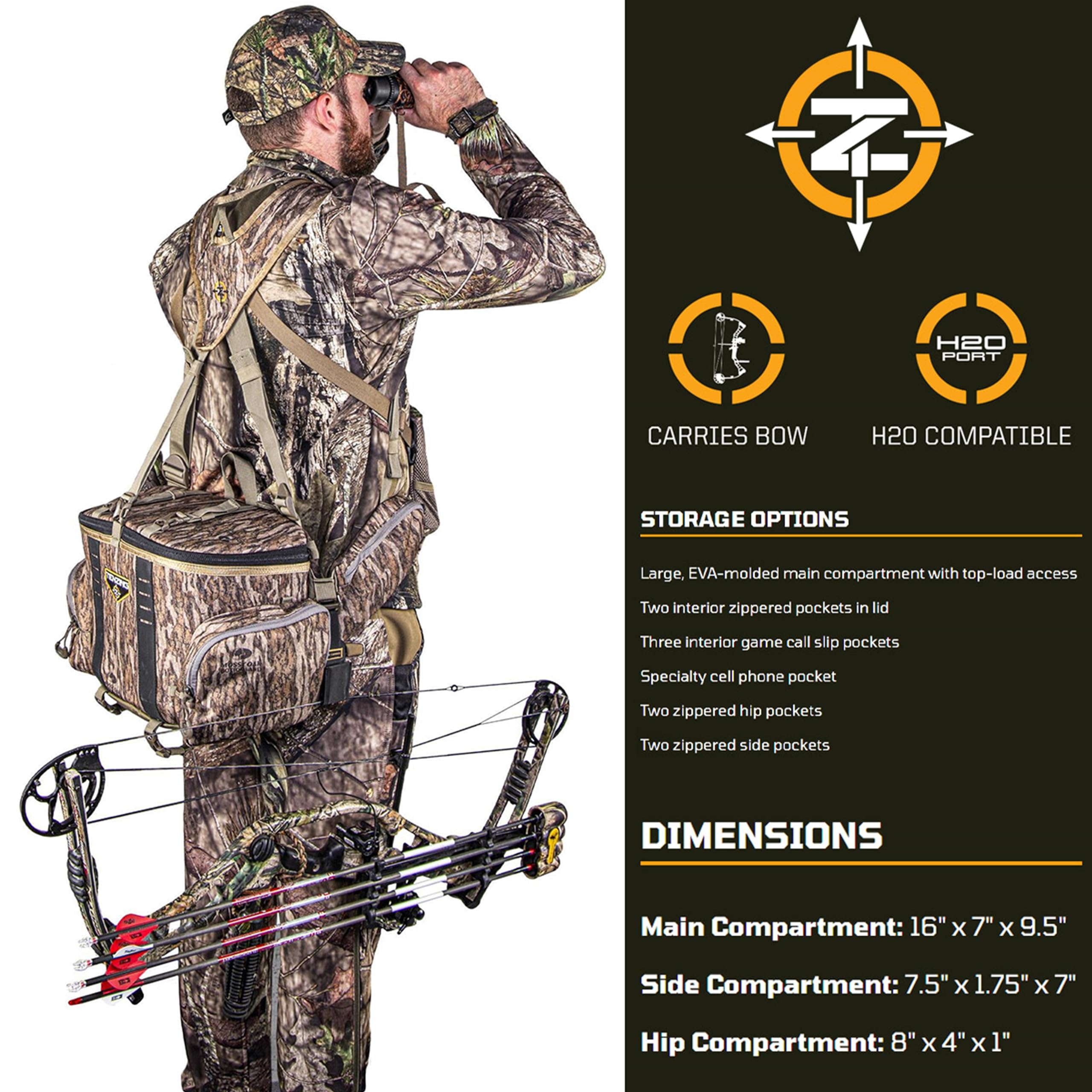 Hangtime TENZING Unisex Adult Lumbar Pack, Mossy Oak Bottomland | Adjustable Durable H2O Compatible Hunting Pack with 5 Compartments, 5 Pockets & Webbing Straps for Extra Hunting Gear Milti