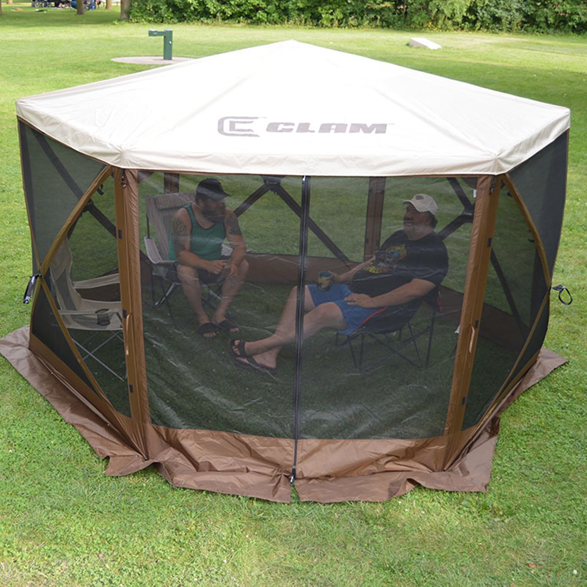 CLAM Quick-Set Portable Outdoor Escape Sky/Sky Camper Screened Gazebo Canopy Tent Rain Fly Tarp with Carry Bag, Cover Only, Tan
