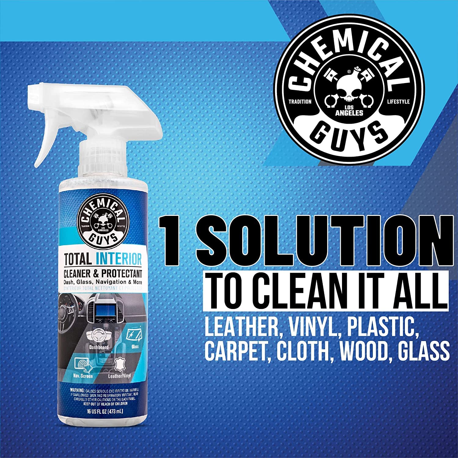 Chemical Guys Total Interior Cleaner and Protectant, Interior Cleaner Car Cleans & Protects Leather, Vinyl, Plastic, Rubber, Glass with a Showroom Finish, Safe for Trucks, SUVs, RVs & More, 128 oz