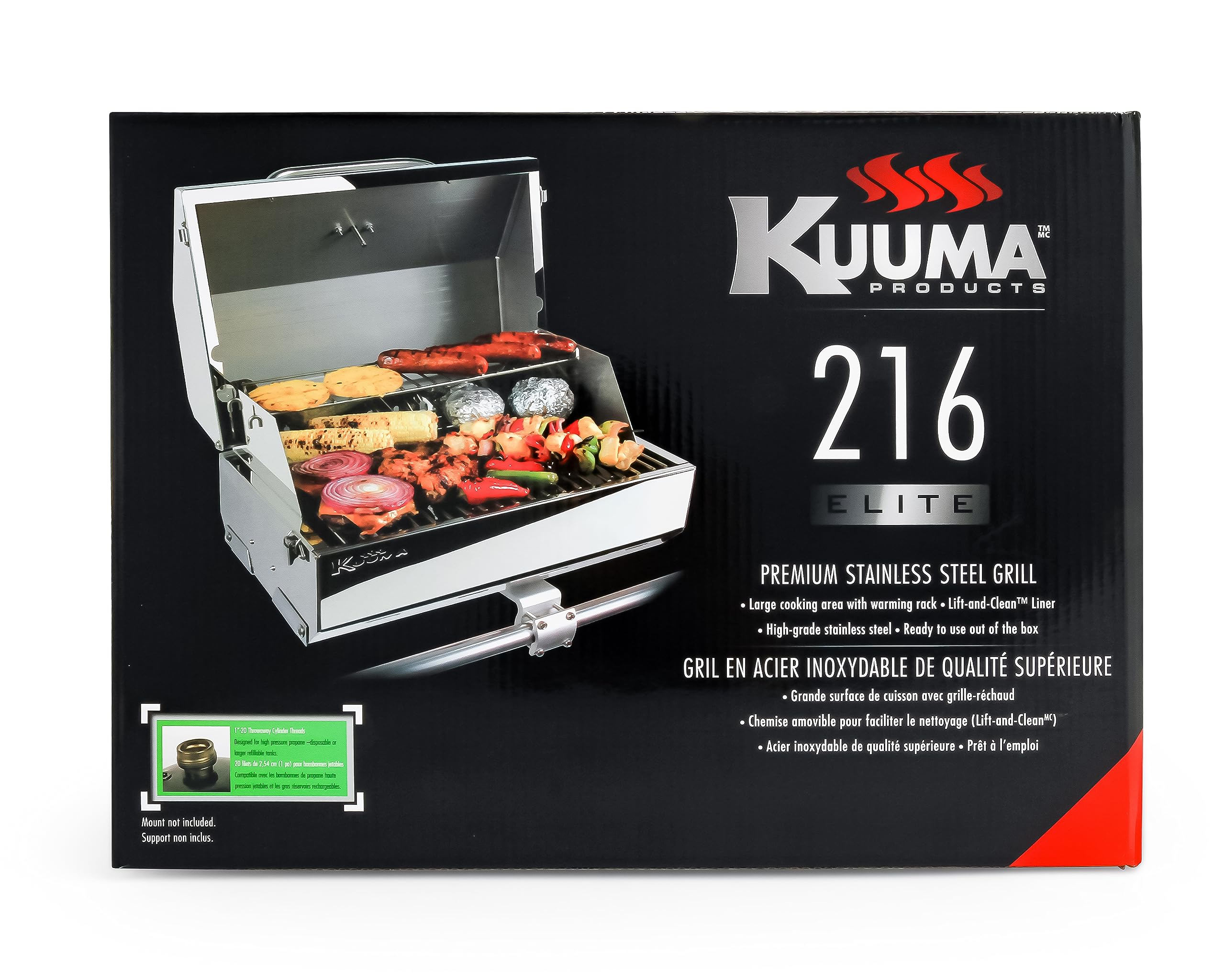 Kuuma Camco Stow N’Go 216 Elite Propane Grill | Features Built-In Thermometer & Push-Button Igniter | Includes Fold Away Legs & Removable Warming Rack | Use as Camping Stove and More (58155)