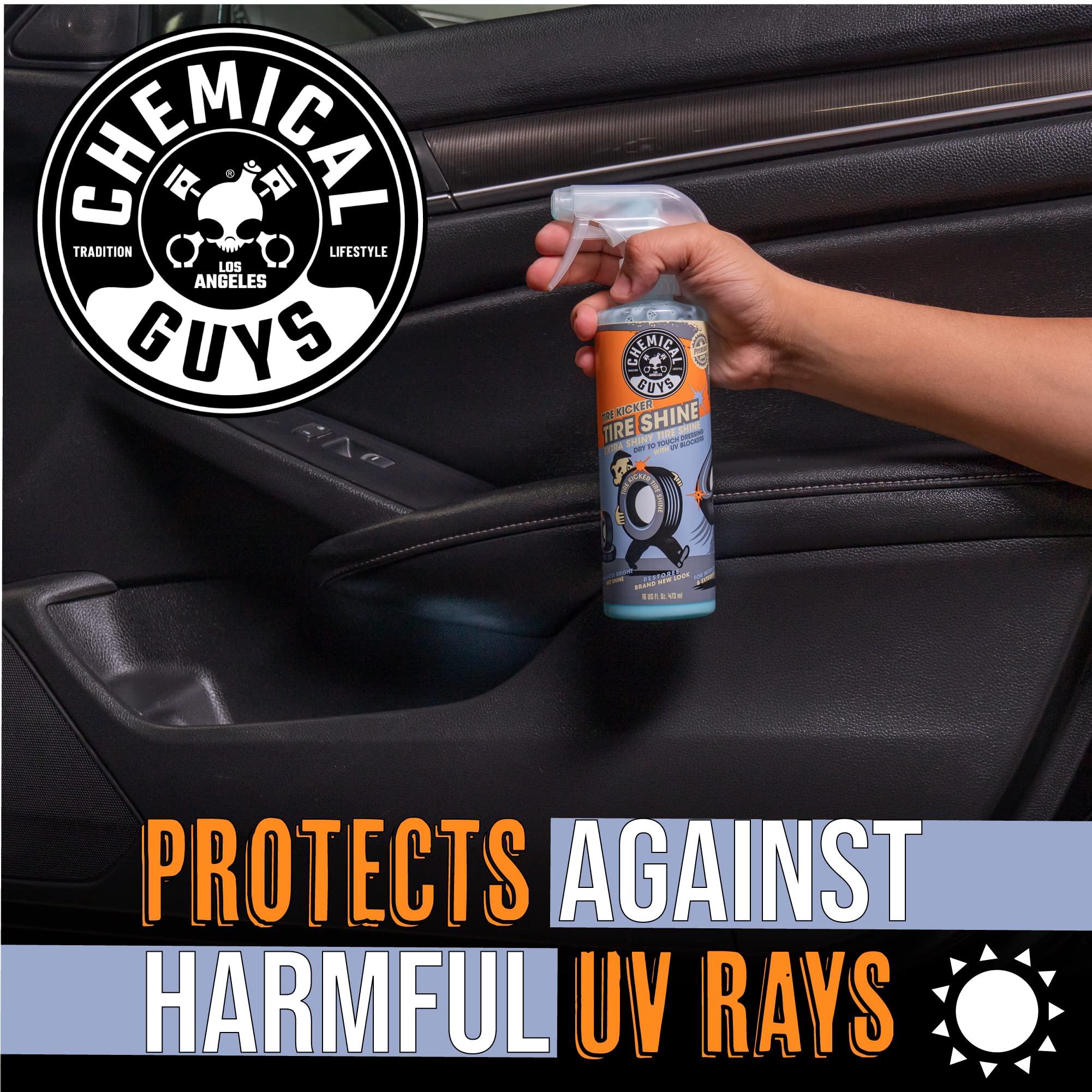 Chemical Guys Extra Glossy Tire Kicker Sprayable Tire Shine Spray, Dry-to-Touch Dressing - Restores Wet Look to Rubber, Vinyl, and Plastic, Safe for Cars, Trucks, Motorcycles, RVs, and More - 128 oz