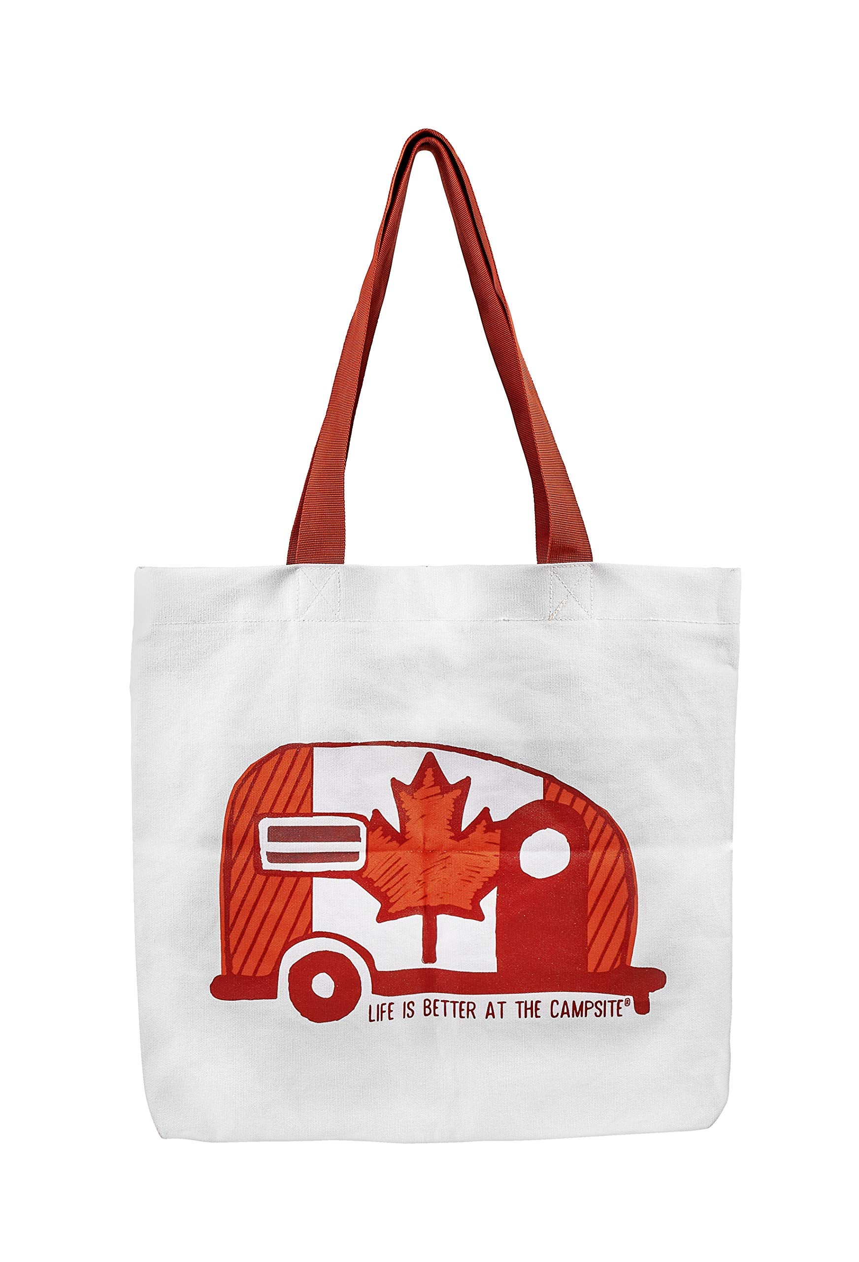 Camco Tote Bag Life is Better at The Campsite-Multi-Purpose Carrying Groceries, Hauling Gear or Everyday Use-Features a Canadian Flag Mini Camper Design (53371)
