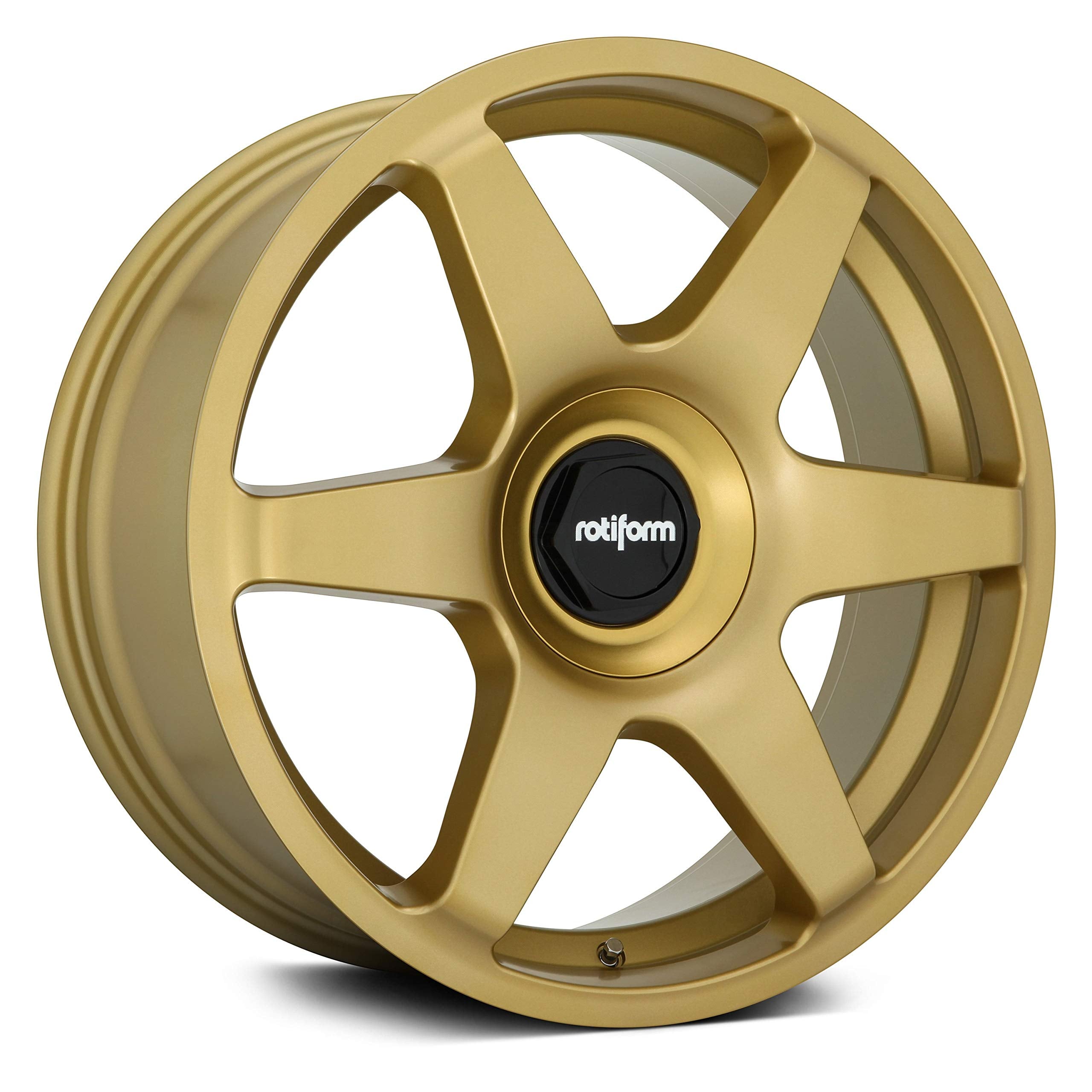 Matte Rotiform Six Custom Wheel - Gold Rims - 19" x 8.5", 45 Offset, 5x108, 5x114.3 Bolt Pattern, 72.6mm Hub