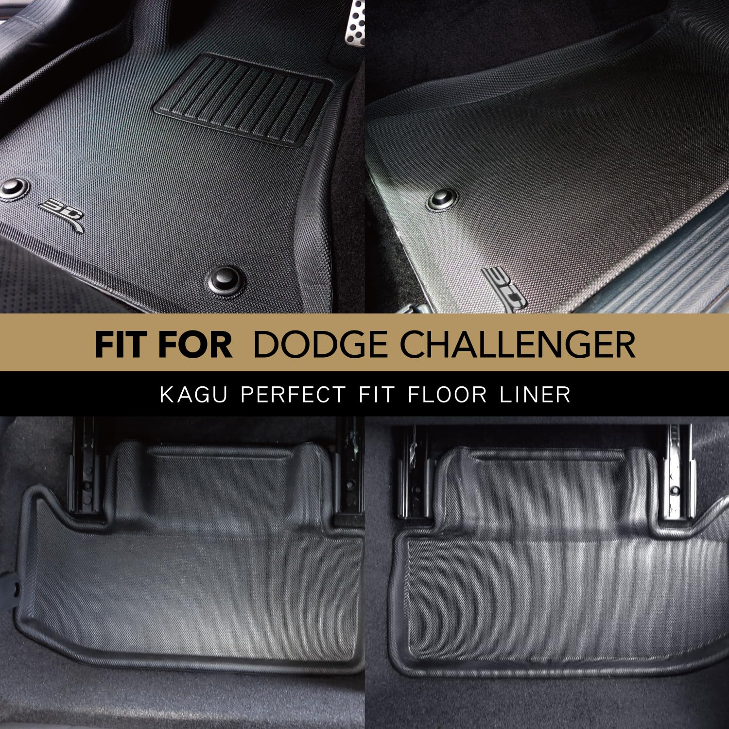 3D MAXpider Kagu Custom Fit Floor Mat (Black) Compatible with Dodge Challenger RWD 2015-2023 - R1 R2