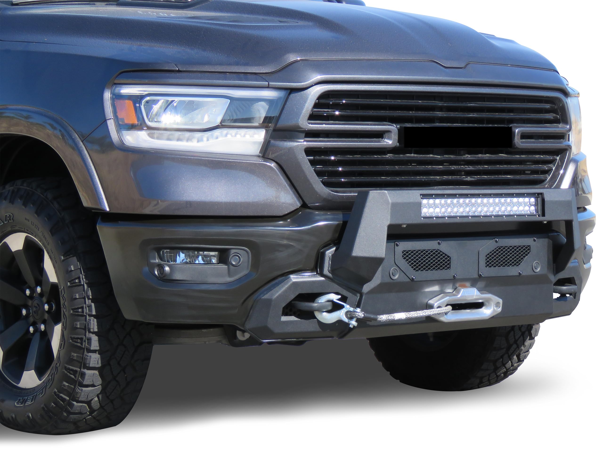 Heavy Duty Black Horse Armour III Front Winch Bumper Kit & Winch Textured Black Compatible with 2019-2024 Ram 1500-AR3HD30-W12