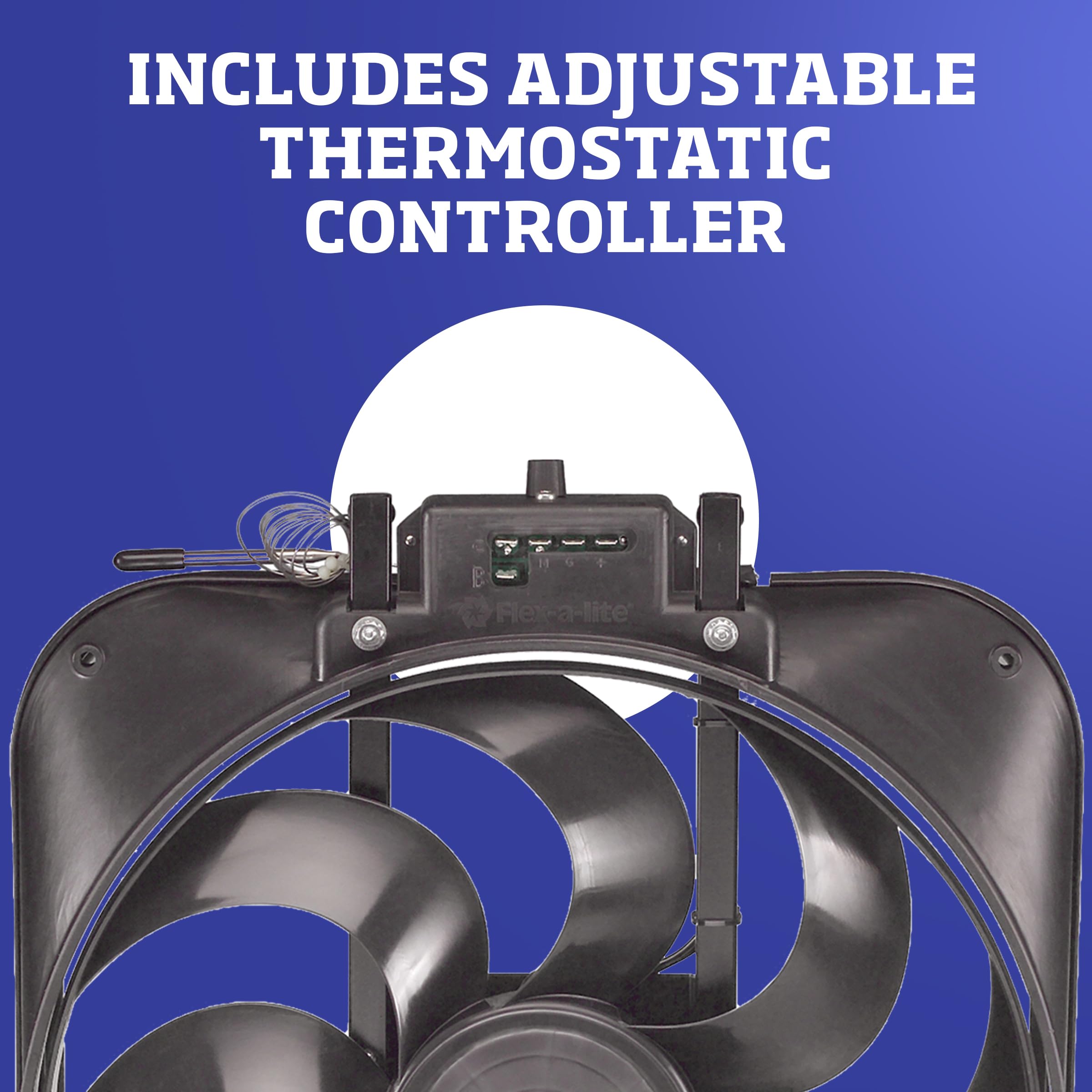 Flex-A-Lite S-Blade Black Magic Reversible Electric Fan With Adjustable Thermostat Controller, Pusher-Puller Fan (160), Car Accessories, 15 Inches
